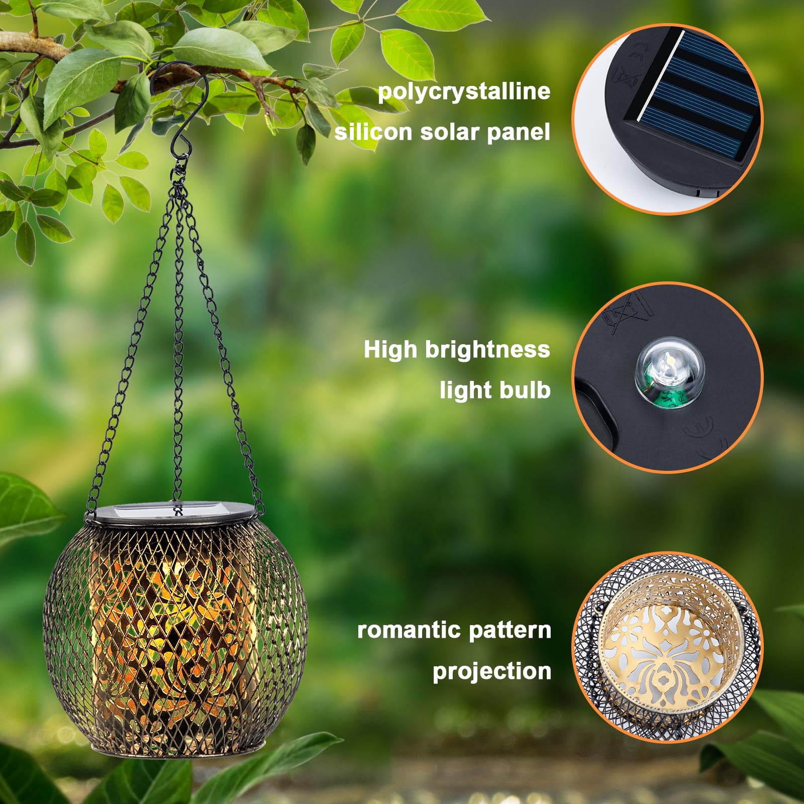 Solar Lanterns Outdoor Waterproof, Hanging Solar Lights Outside Garden Decor, Metal Solar Garden Lights Patio Decor For Yard, So