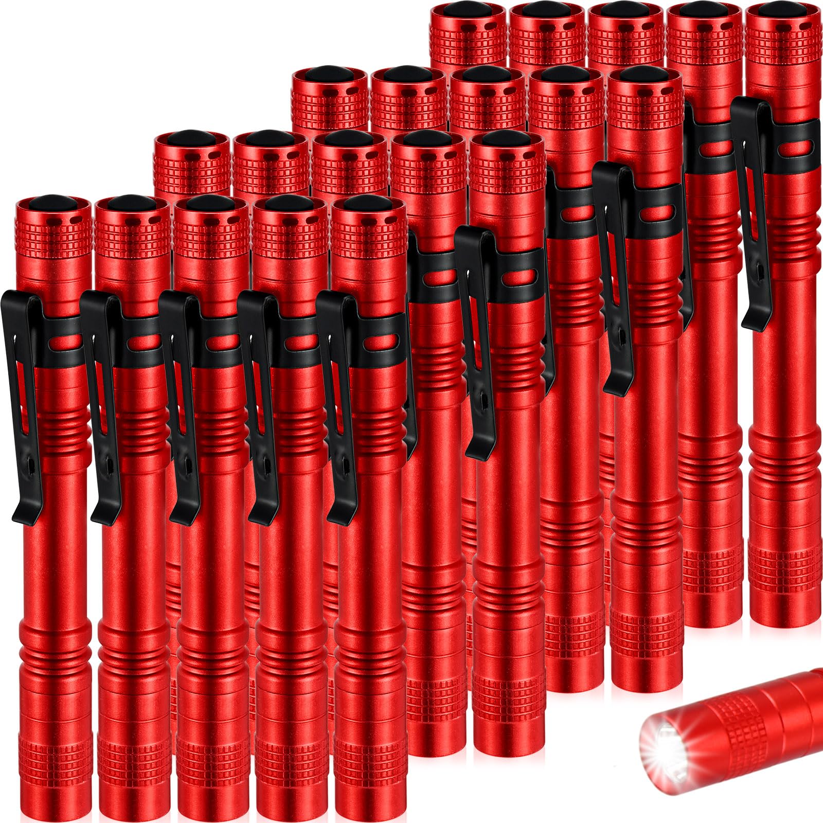 Hortsun Mini Pen Light Flashlights, 5.12 Inch, Aluminum, Red, 20 Pcs Pocket LED Torches for Gifts