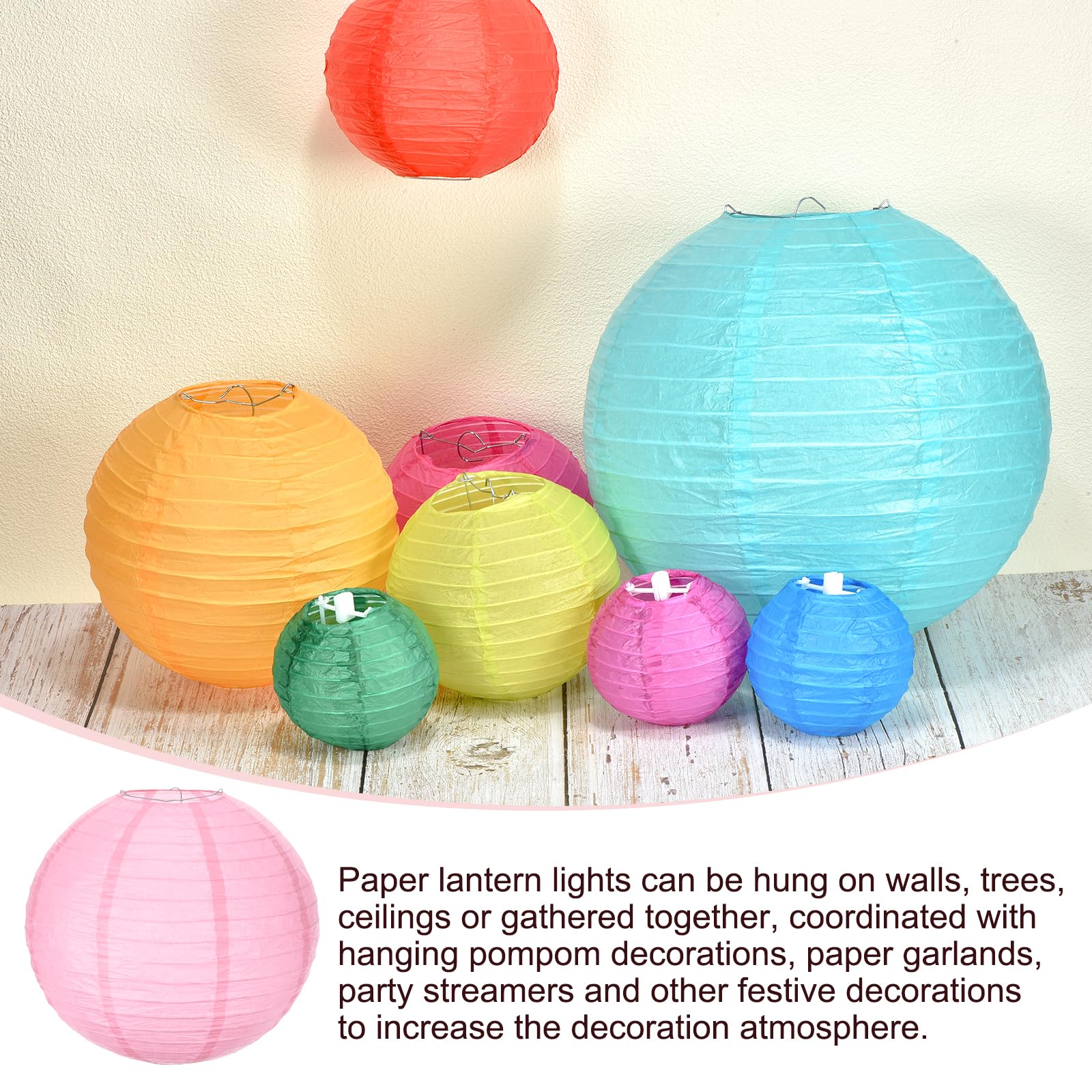 Meccanixity 6Pcs Paper Lanterns Decorative, 6'' 8'' 12'' Pink Round Hanging Lantern Chinese Lanterns For Home Decor, Birthday, W