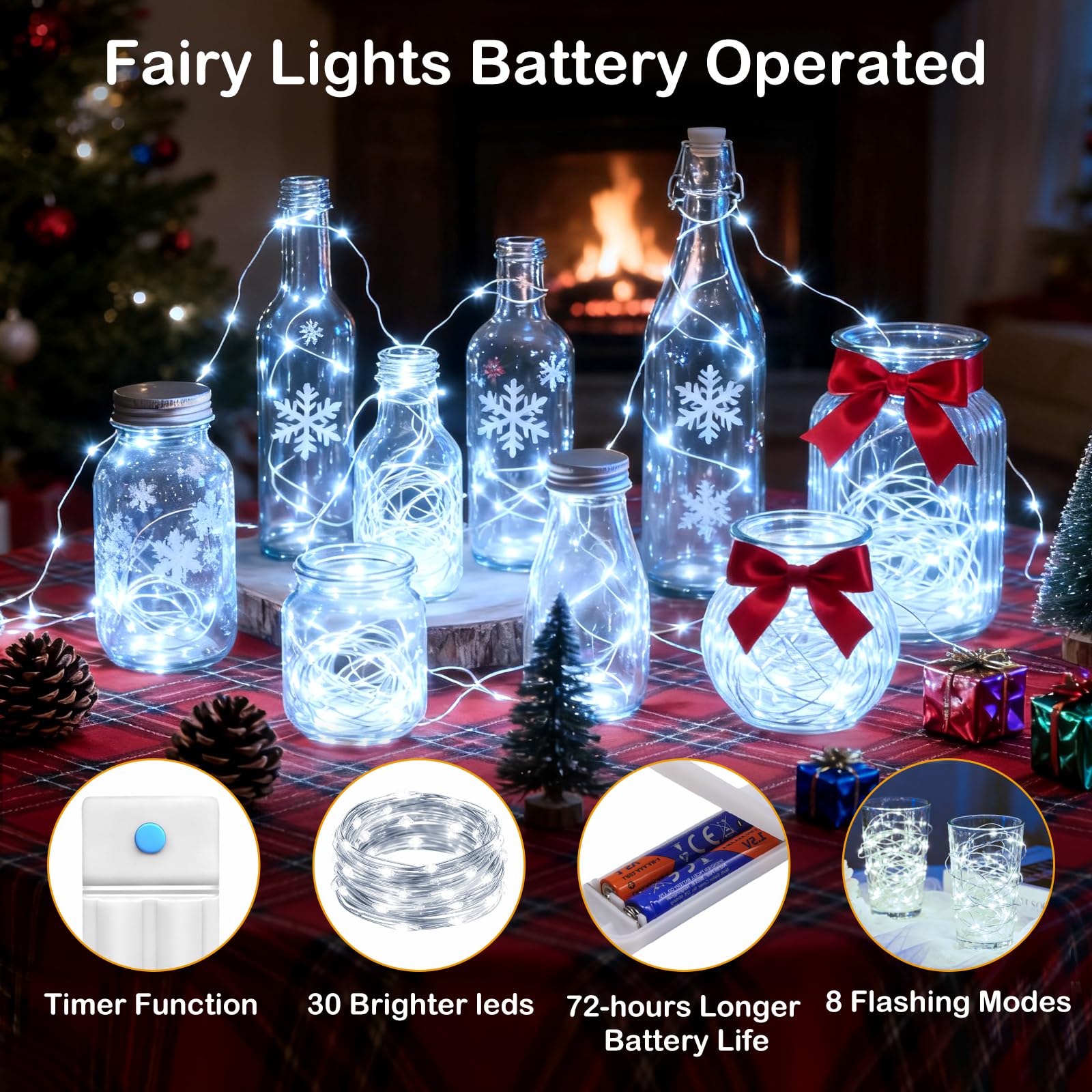 ZNYCYE 50 LED Fairy Lights with Timer, 6 Pack 8.2Ft 8 Modes Battery Operated Fairy Lights, Mini Led String Lights for DIY Weddin