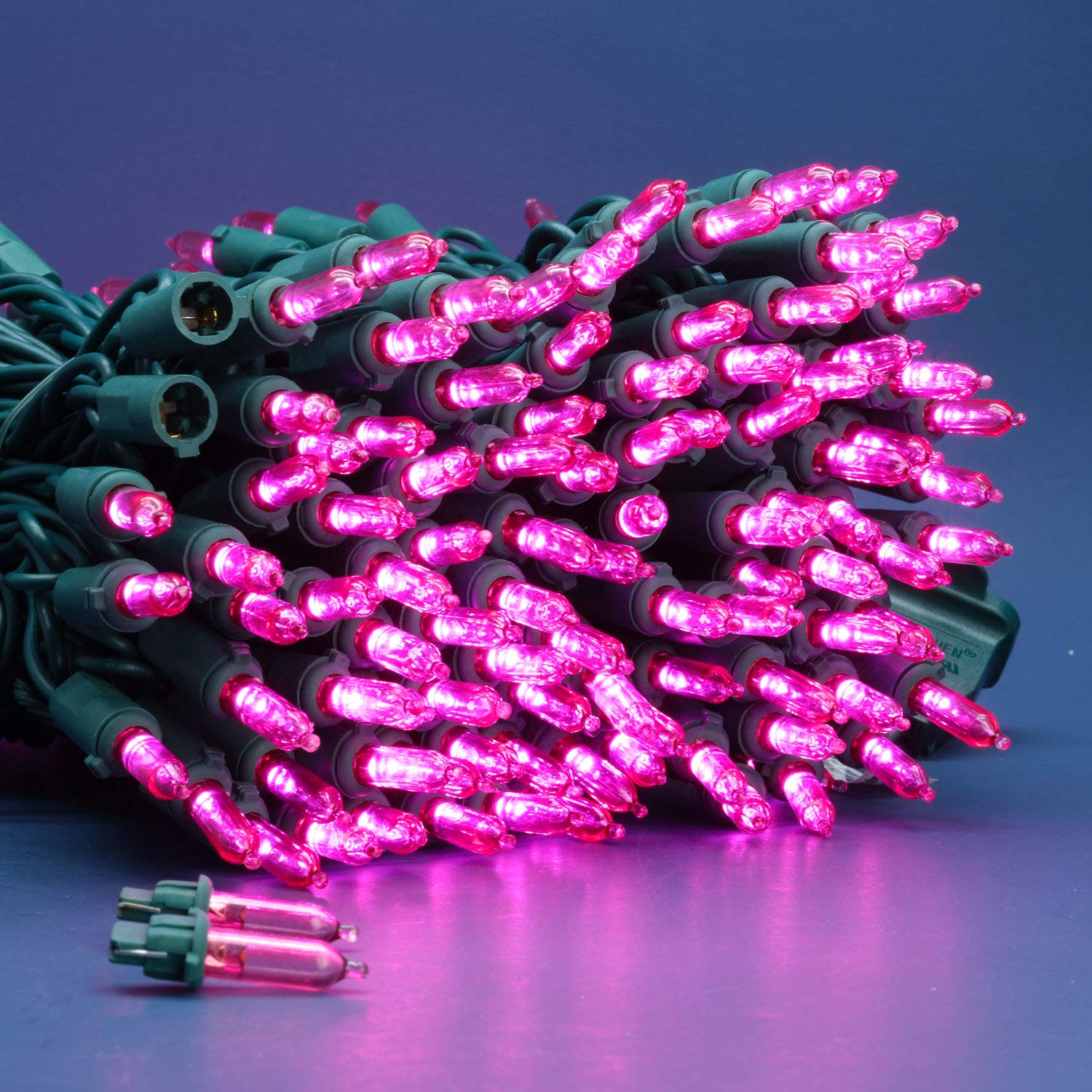 Sweet Shine 200 Count Pink Led Christmas Lights, 66 Ft Green Wire, Ul Certified String Lights