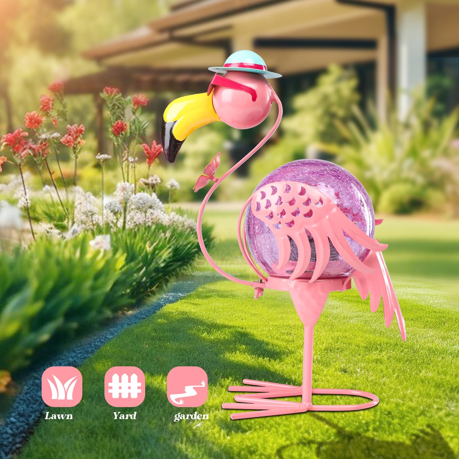 MUMTOP Flamingo Solar Lights - Waterproof LED Lanterns for Outdoor Garden, Pink, Model 891a