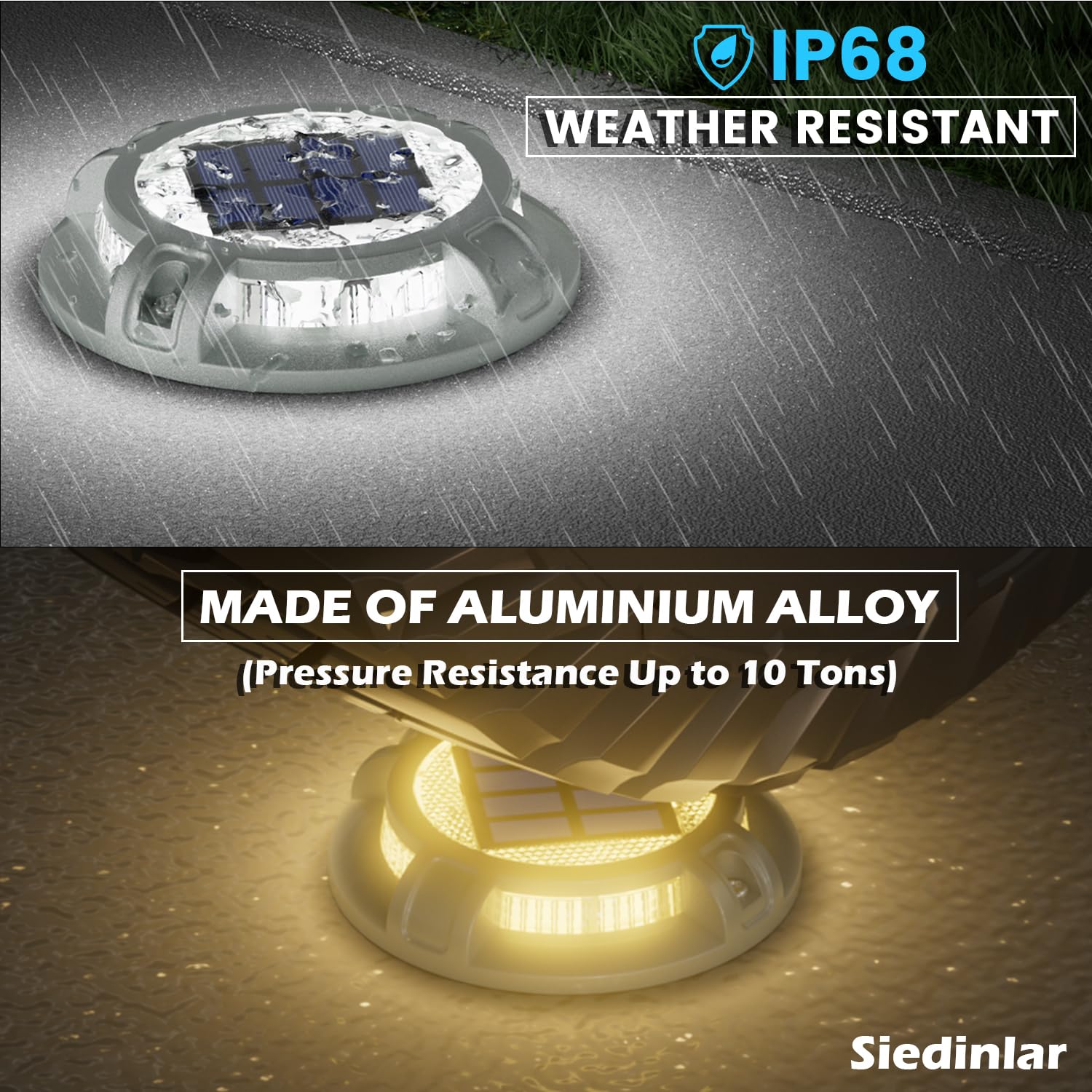 SIEDiNLAR Solar Driveway Lights - 40 LEDs, 4 Modes, Waterproof, 4 Pack, White/Warm Dynamic Lighting, Model SD0314G-WY-4PK