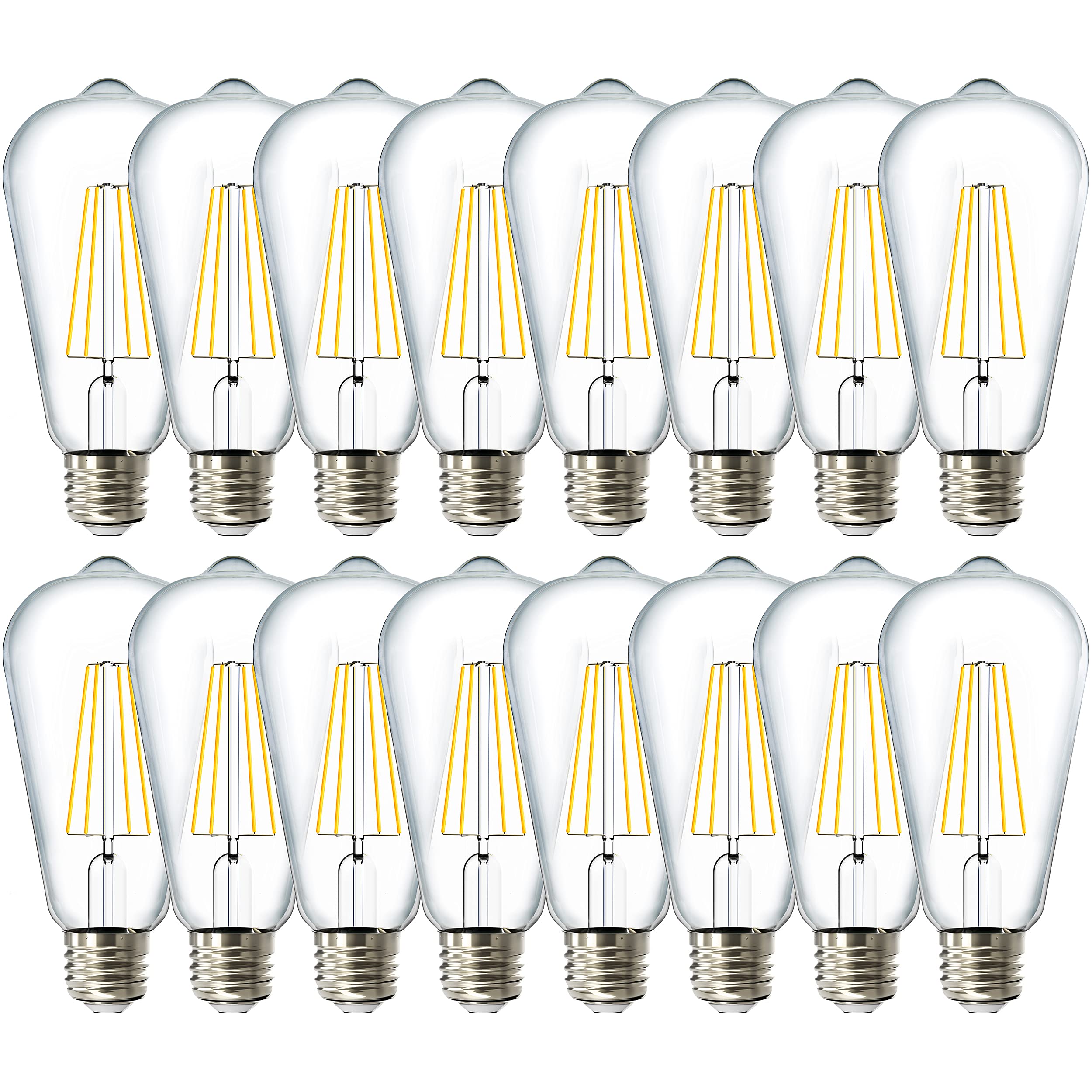 Sunco 16 Pack Edison Bulbs Led St64, Clear Vintage Filament Waterproof Bulb, 800 Lm, 8.5W (60W Equivalent), 3000K Warm White, E2