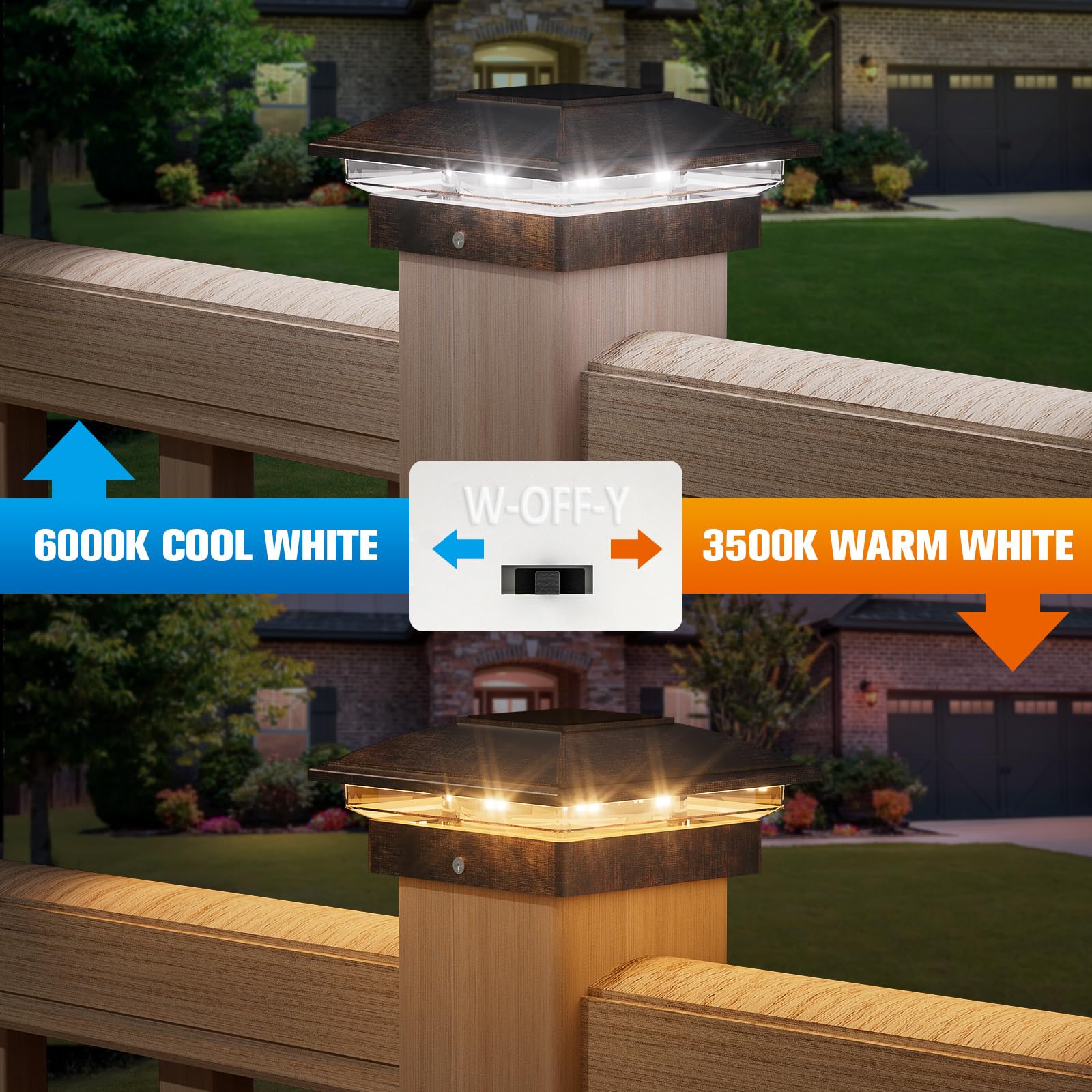 VOLISUN Solar Post Cap Light - 12 Pack Waterproof for 4x4 Wooden/Vinyl, Warm/Cool White, Brushed Copper, Model 21805ZM-WD-12PK