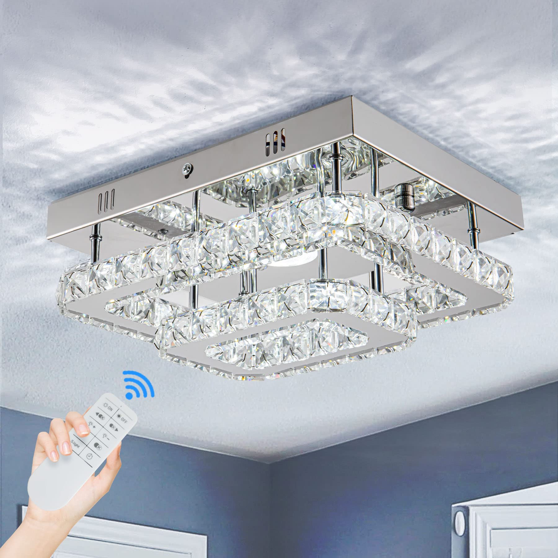 Crystal Modern Flush Mount Dimmable LED Kitchen Chandelier, Small Bedroom, Hallway & Bathroom Ceiling Light