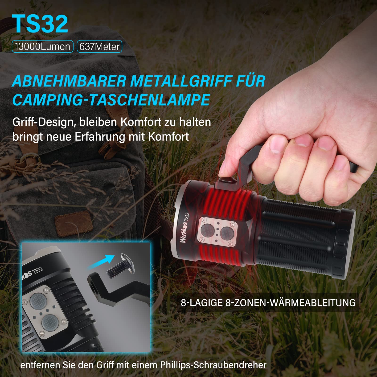 Wurkkos Powerful Led Flashlight Rechargeable, Max 13000 High Lumen Flashlight Ipx8 Waterproof, Super Bright Flashlight High 90 C