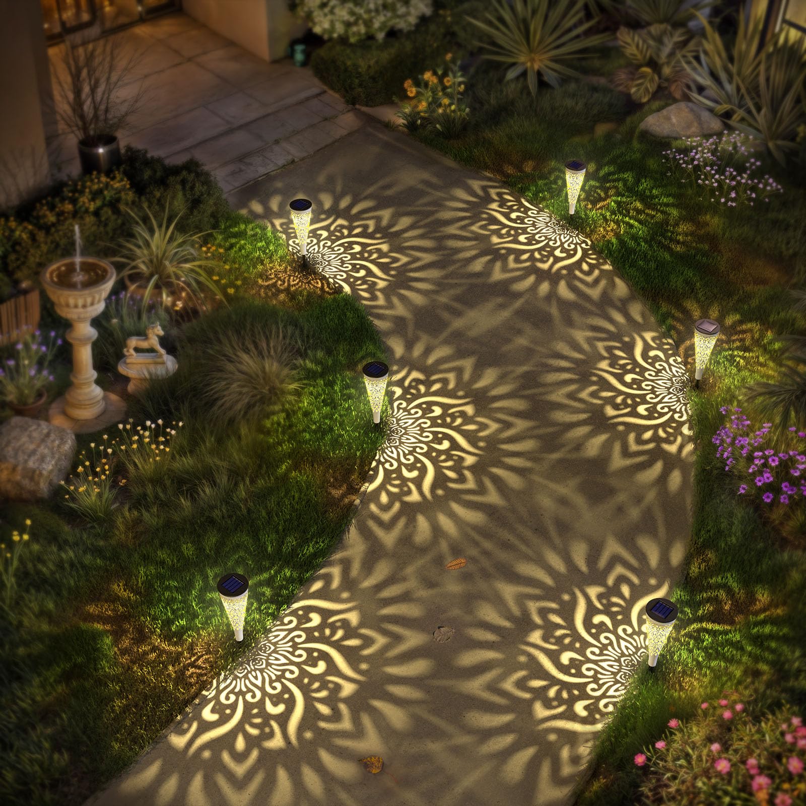 gardencave Solar Garden Lights - Waterproof Pathway Landscape Light, 6Pcs, White, Model SOLAR03
