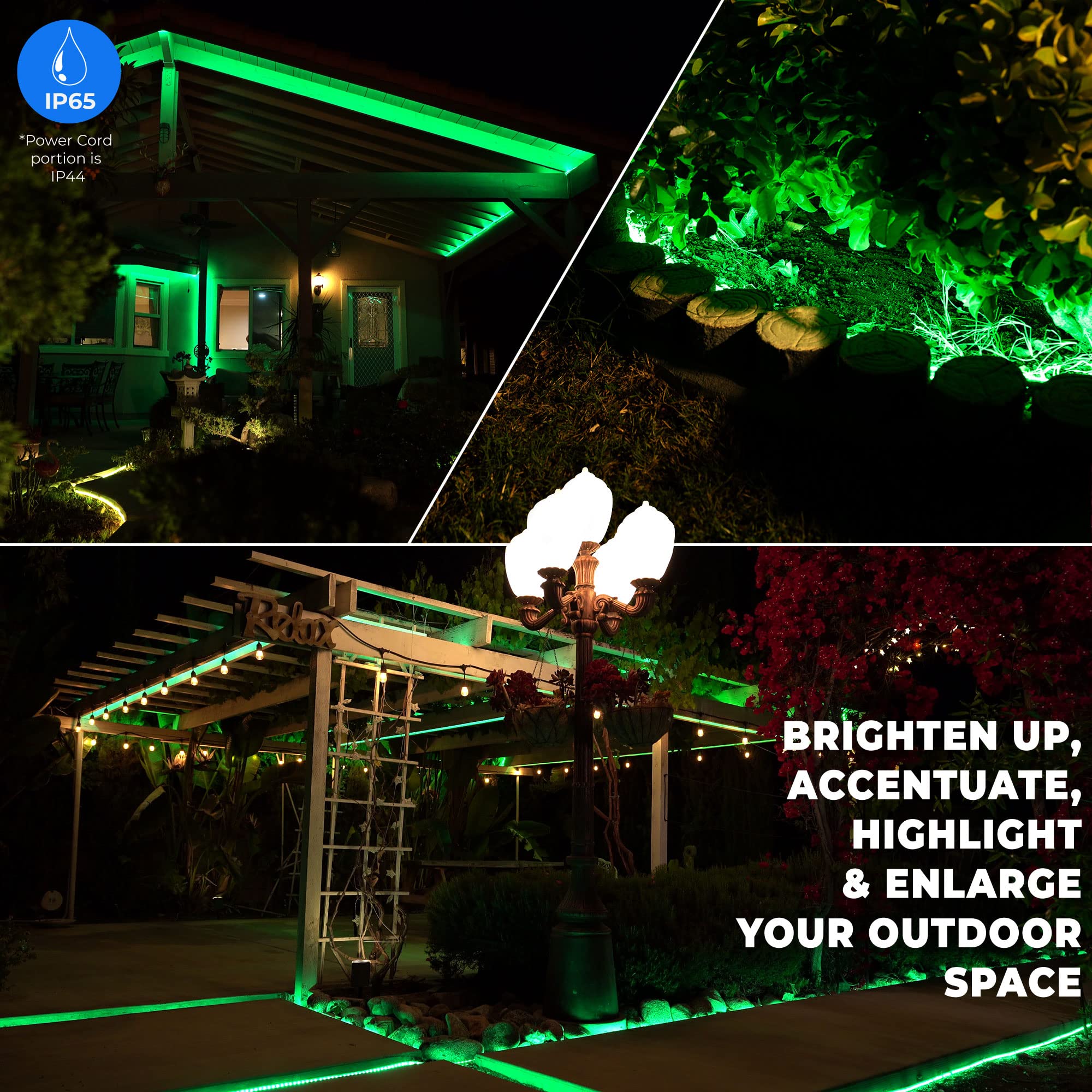 Wyzworks 1656Leds, 150Ft Led 1/2” Green Rope Light, Connectable Outdoor Permanent Waterproof Accent Exterior Lighting, Flexible Clear Pvc, Etl Certified, Holiday, Backyard Patio, Home, Decor