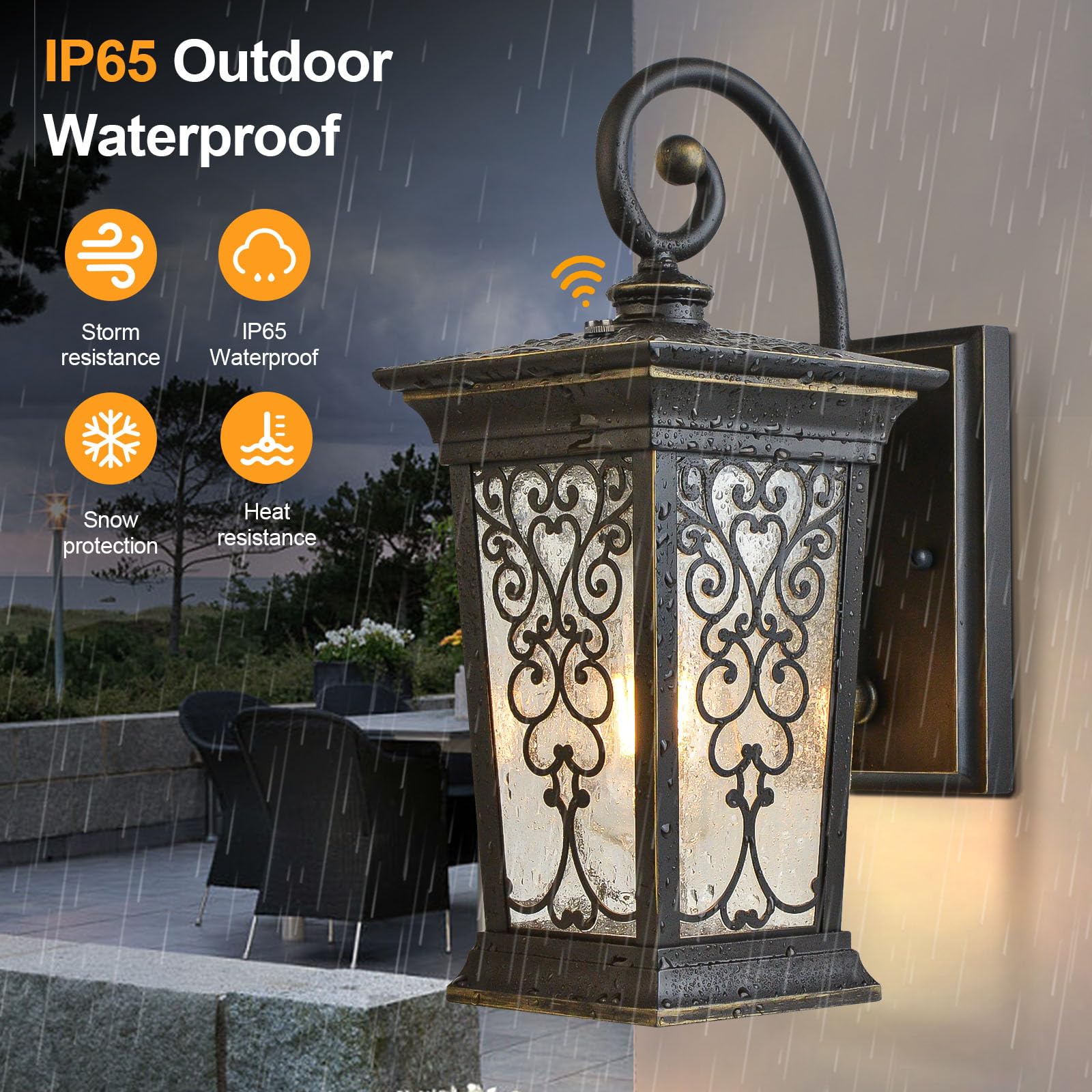 ALVIME Dusk to Dawn Outdoor Wall Light, 14" Antique Bronze Sconce, Aluminum, E26 Base, Photocell Sensor, Model HY90098AB