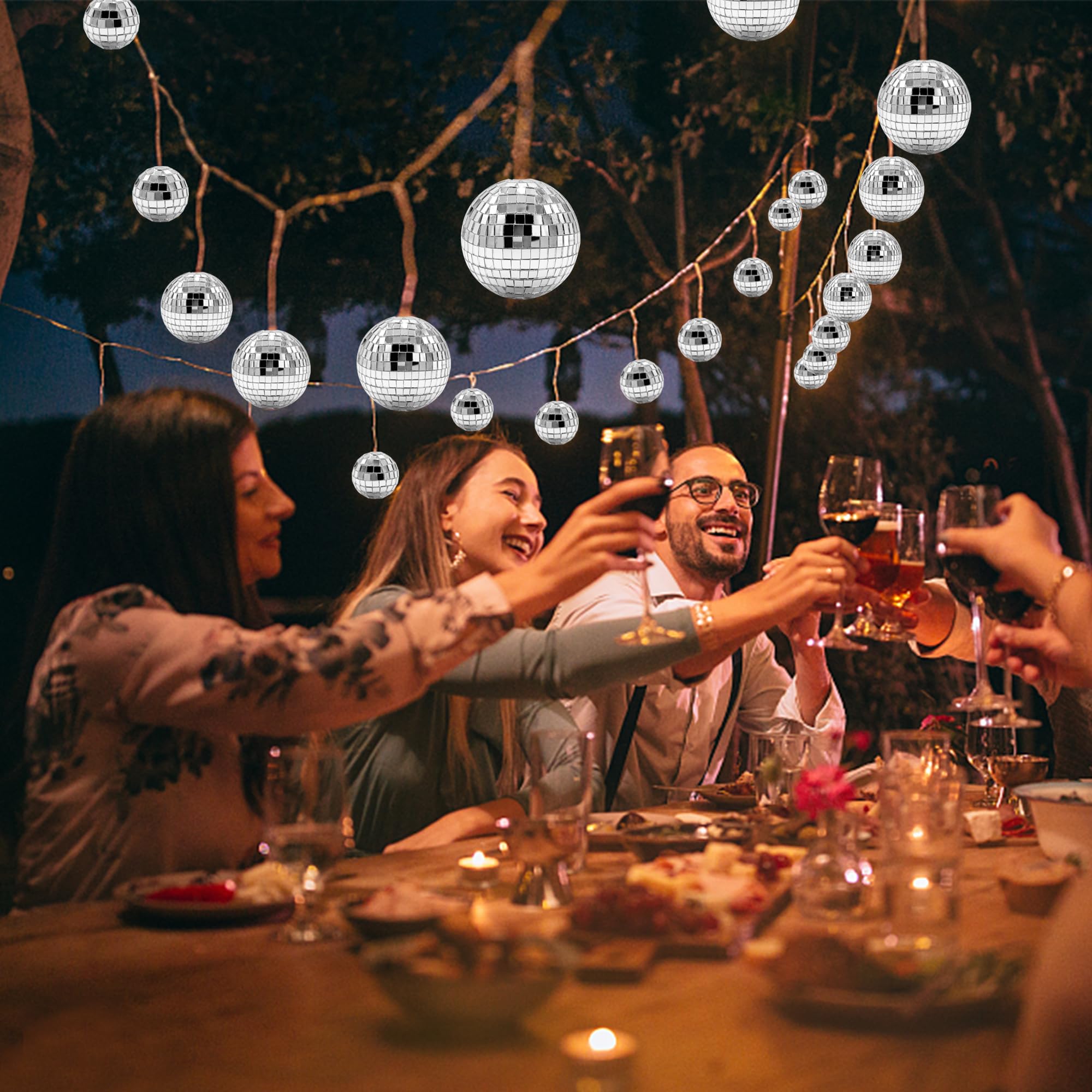 34 PCS Disco Ball Cake Decoration Ornaments Reflective Mirror Ball Cake Decoration 70s Disco Themed Party Decoration for Christm