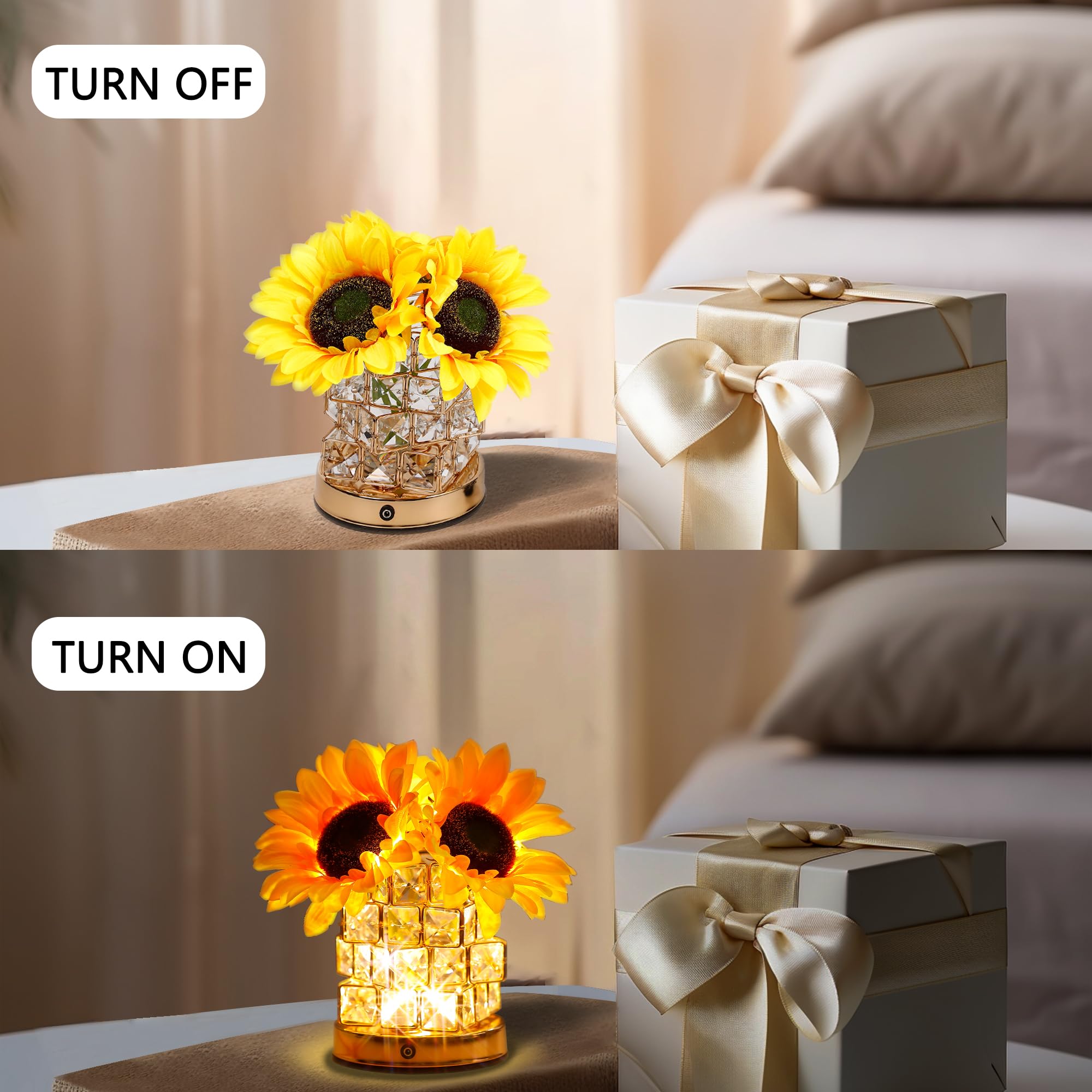 Hibeauti Sunflower Crystal Led Lamp Gifts For Womens, For Womens Daughter Teacher Mom Wife Friends Her Mothers Day Valentines Ch
