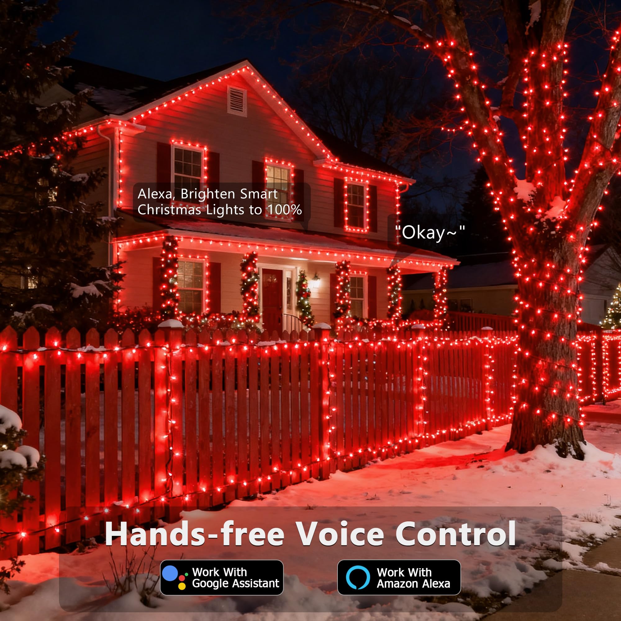 Brizled Smart Christmas Tree Lights, 66FT 200 LED Color Changing, App & Voice Control, Dimmable, Red & White, Model SLCL002