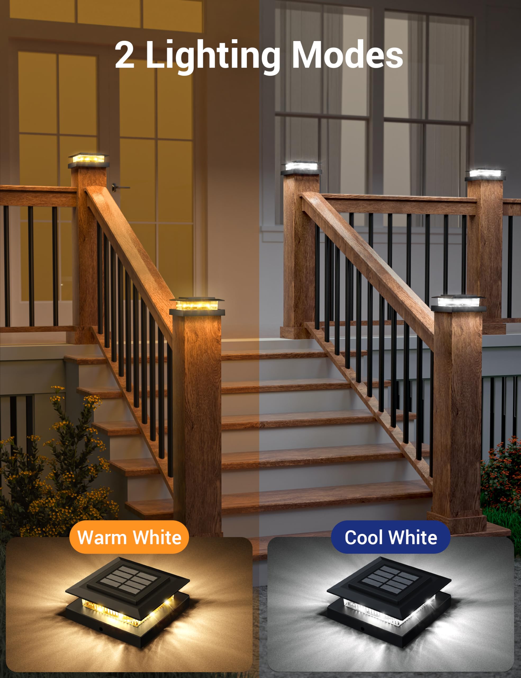 APONUO 4x4 Post Solar Lights - 16 Pack, Black, Warm/Cool LED, IP64 Waterproof, Easy Install, Model M013