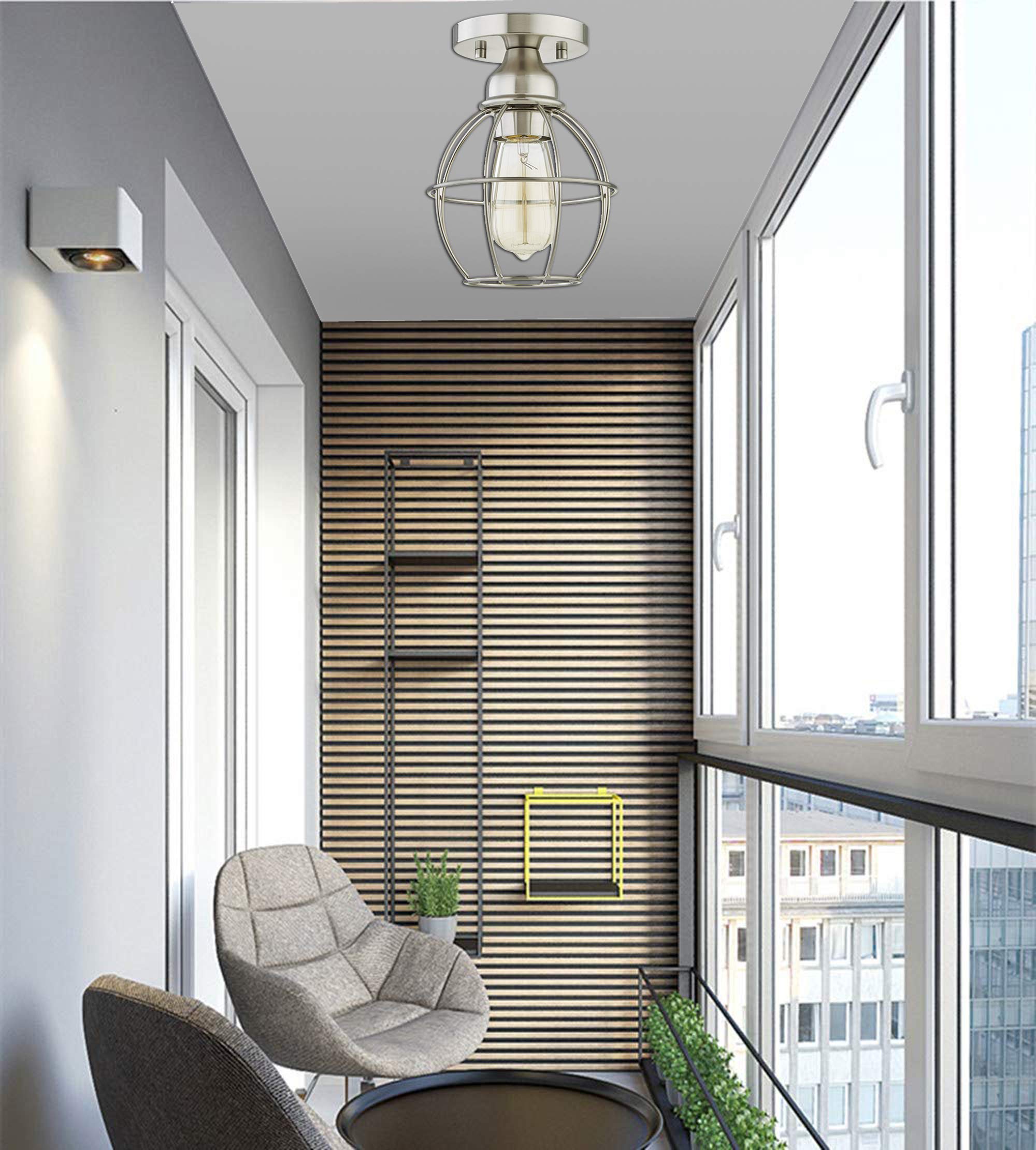 Wisbeam Semi Flush Mount Ceiling Light, Metal, E26 Base, 60W Max, Nickel Finish, Etl Rated, Model Ws-Cl018, Bulbs Not Included, 1