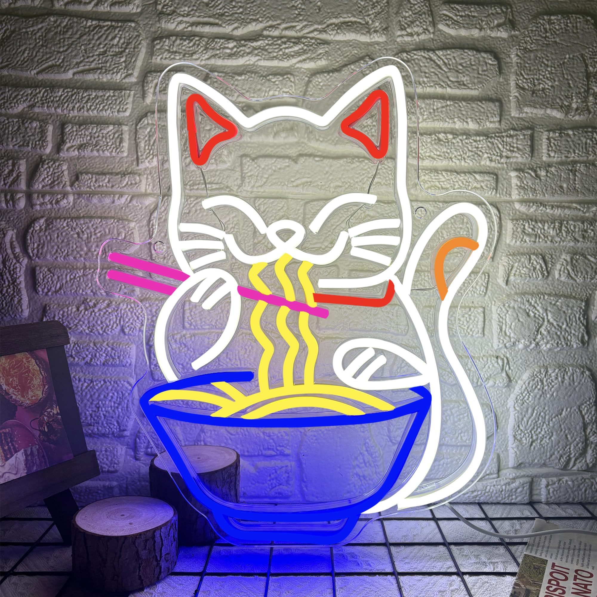 Fortune Cat Ramen Neon Sign  Dimmable Japanese Lucky Cat Noodle Led Neon Sign For Wall Decor  Usb Powered For Restaurant Bar Party Bedroom Birthday Gifts(15.7 * 12.7In)
