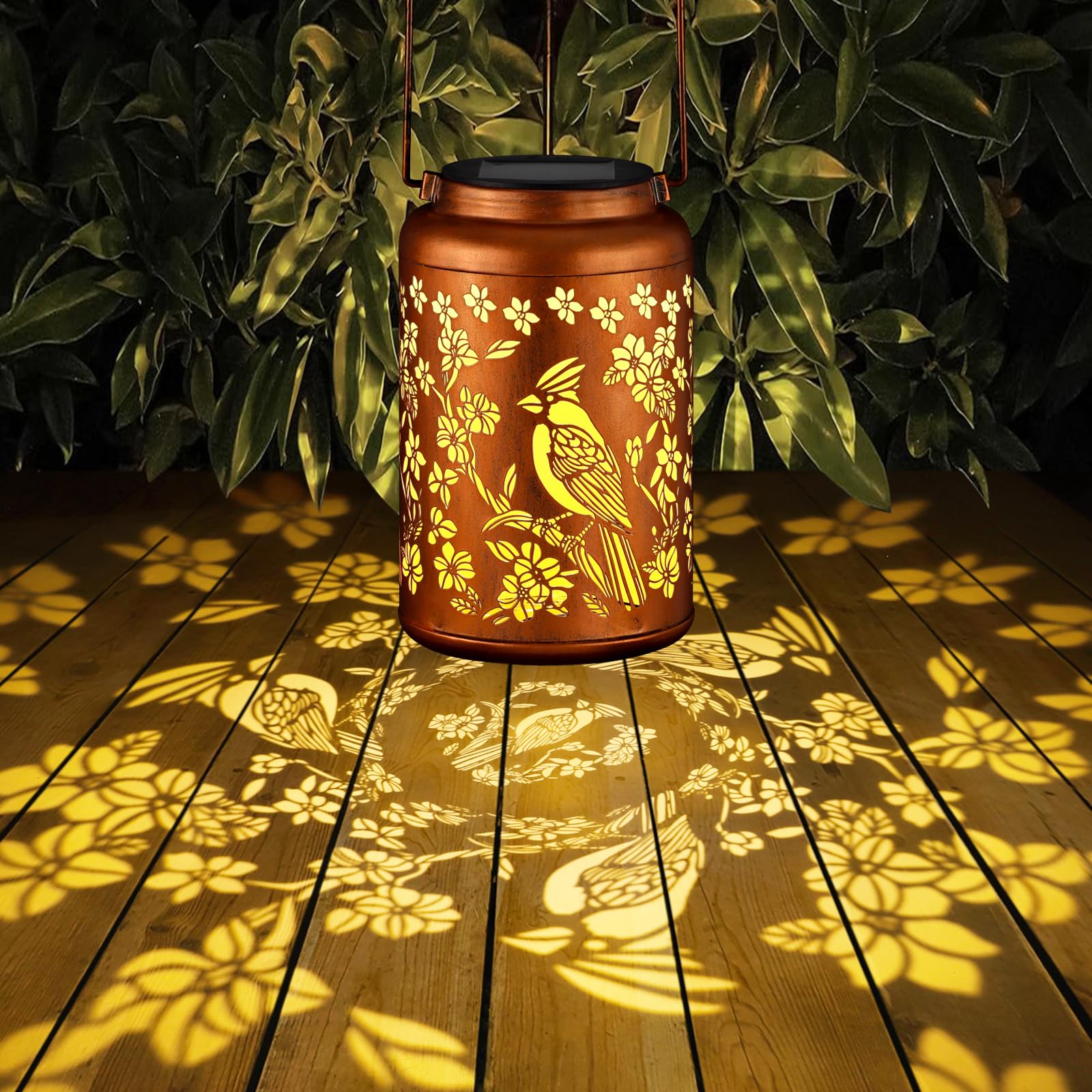 Tepaken Solar Lanterns Outdoor Hanging Lights, Metal Waterproof Garden Decor, Red Bird
