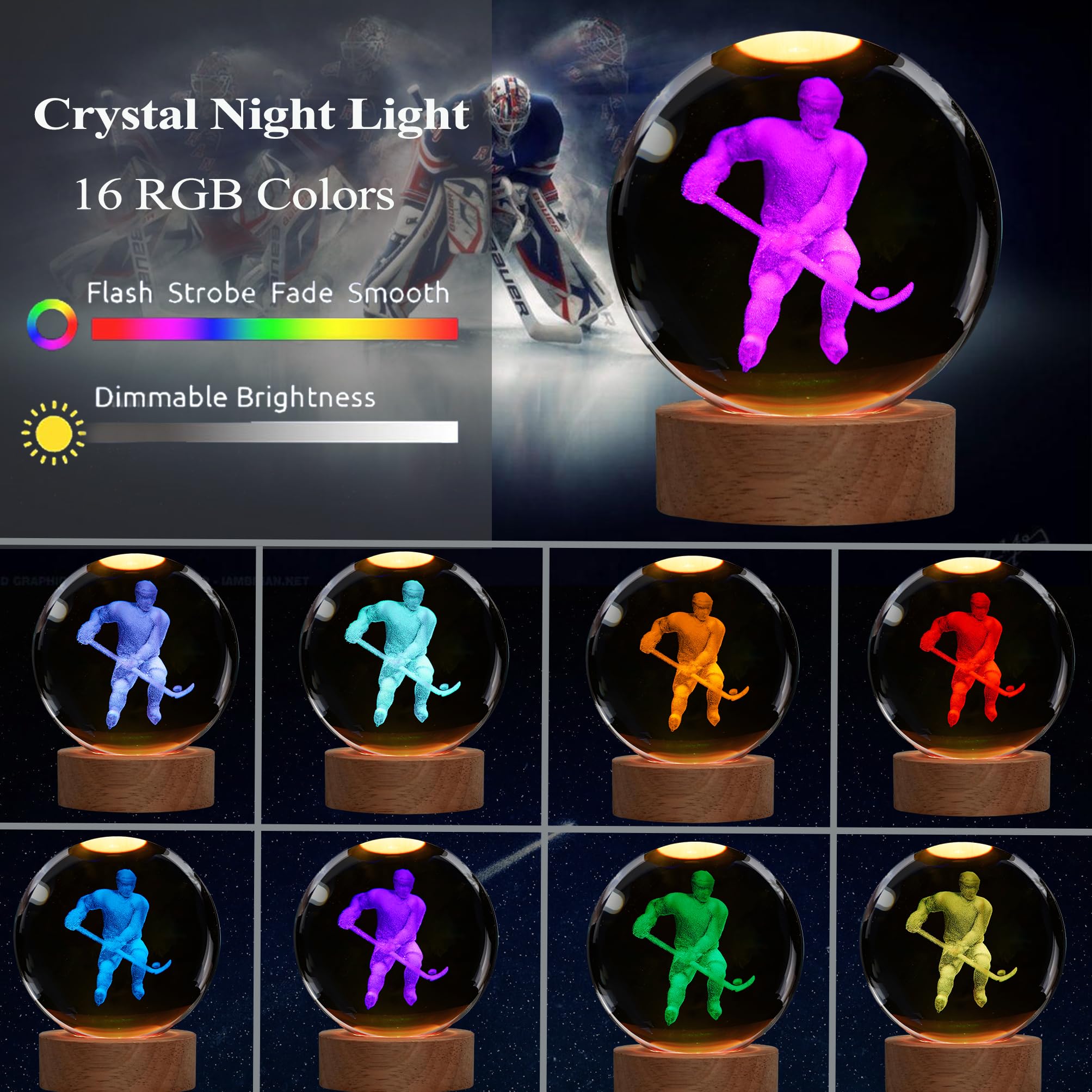 POSSHE 3D Hockey Night Light with Remote, 16 Colors, 3.15 Inch, Cool Gift for Boys and Girls, Model MY-3D LAMP-CRACK