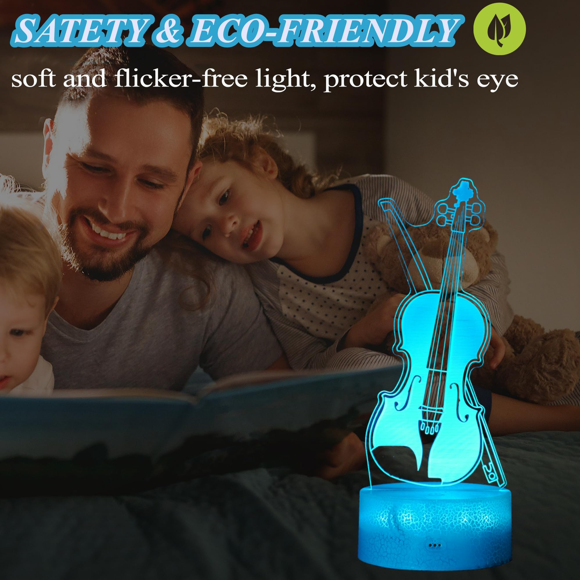Posshe Violin Night Light, Violin Gifts, Cello 3D Illusion Lamp With 16 Colors Changing, Remote Control And Dimmable, Kids Boys
