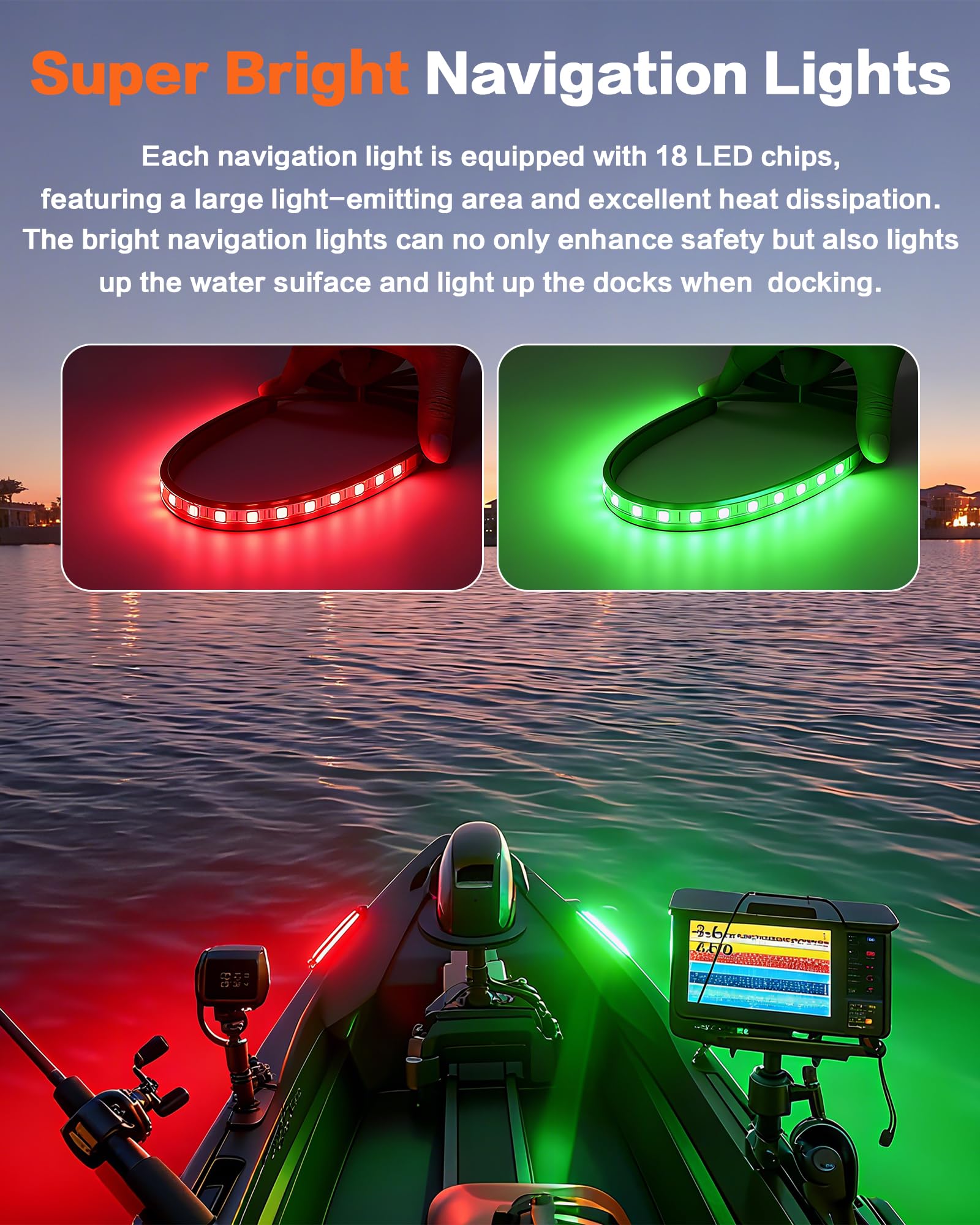 IZTOSS LED Bow Light for Boats - Waterproof Red & Green Navigation Light for Night Fishing, Kayaks, and Yachts