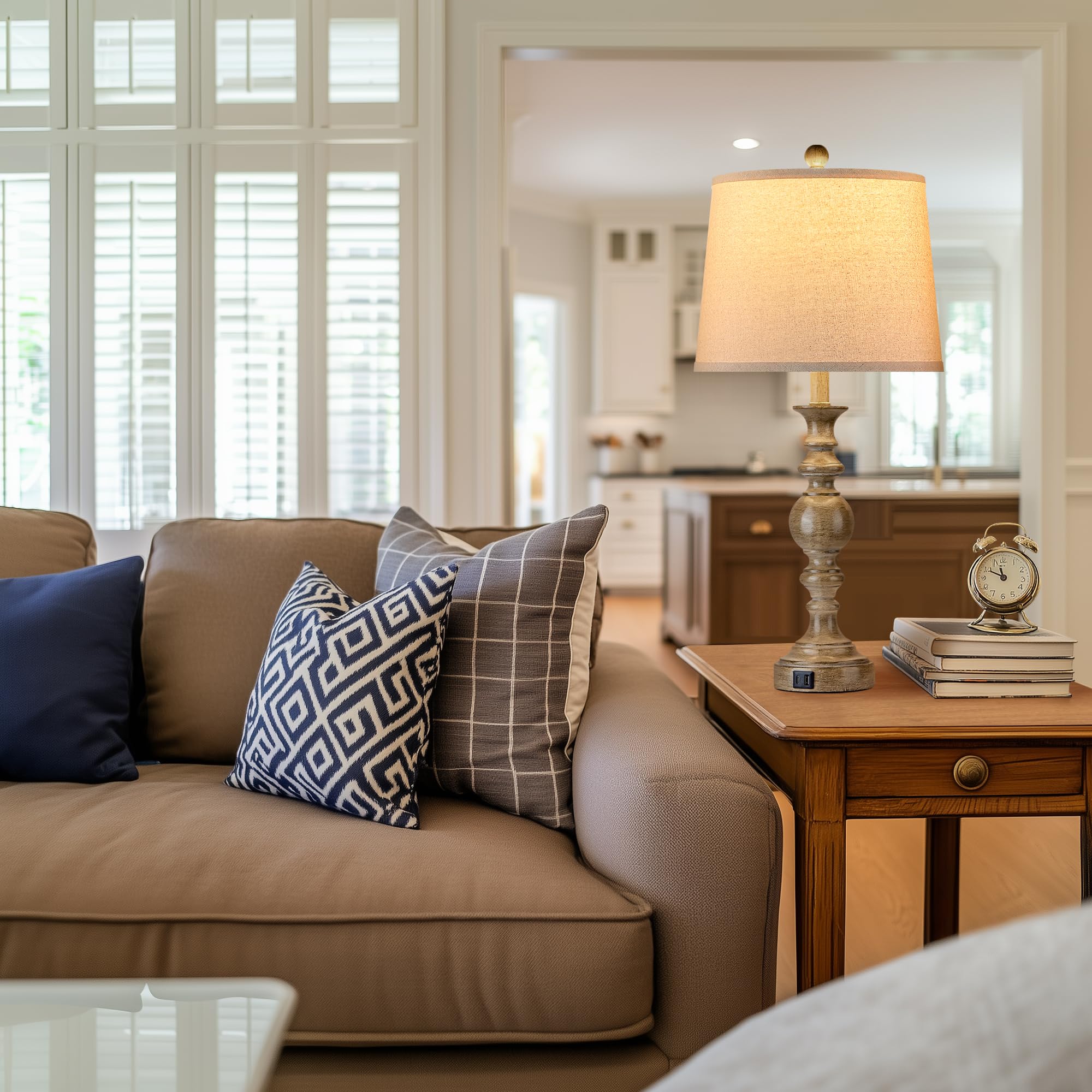 Srjjrs Farmhouse Table Lamps For Living Room Set Of 2, Rustic Table Lamp With Usb Ports, 28'' Tall Table Lamps For Bedroom Night