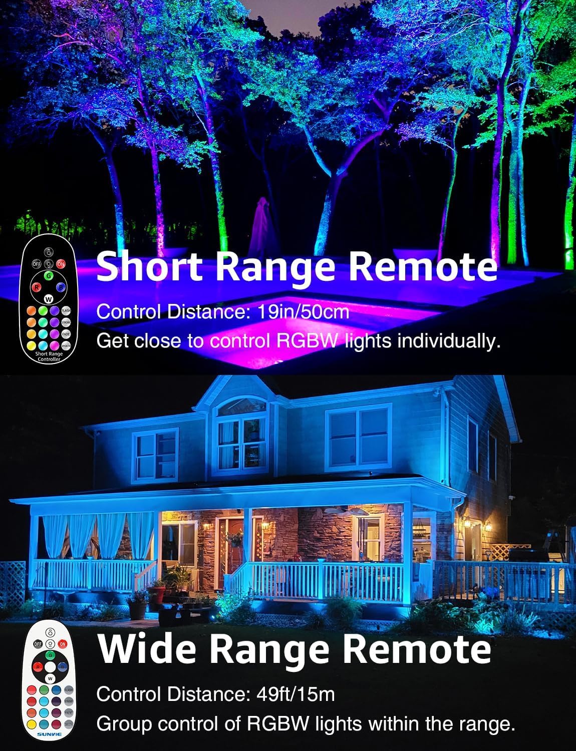 SUNVIE RGB Low Voltage Landscape Lights, 12W LED, Color Changing, Waterproof, 16 Pack, Black, Model CLRS1216C for Outdoor Use