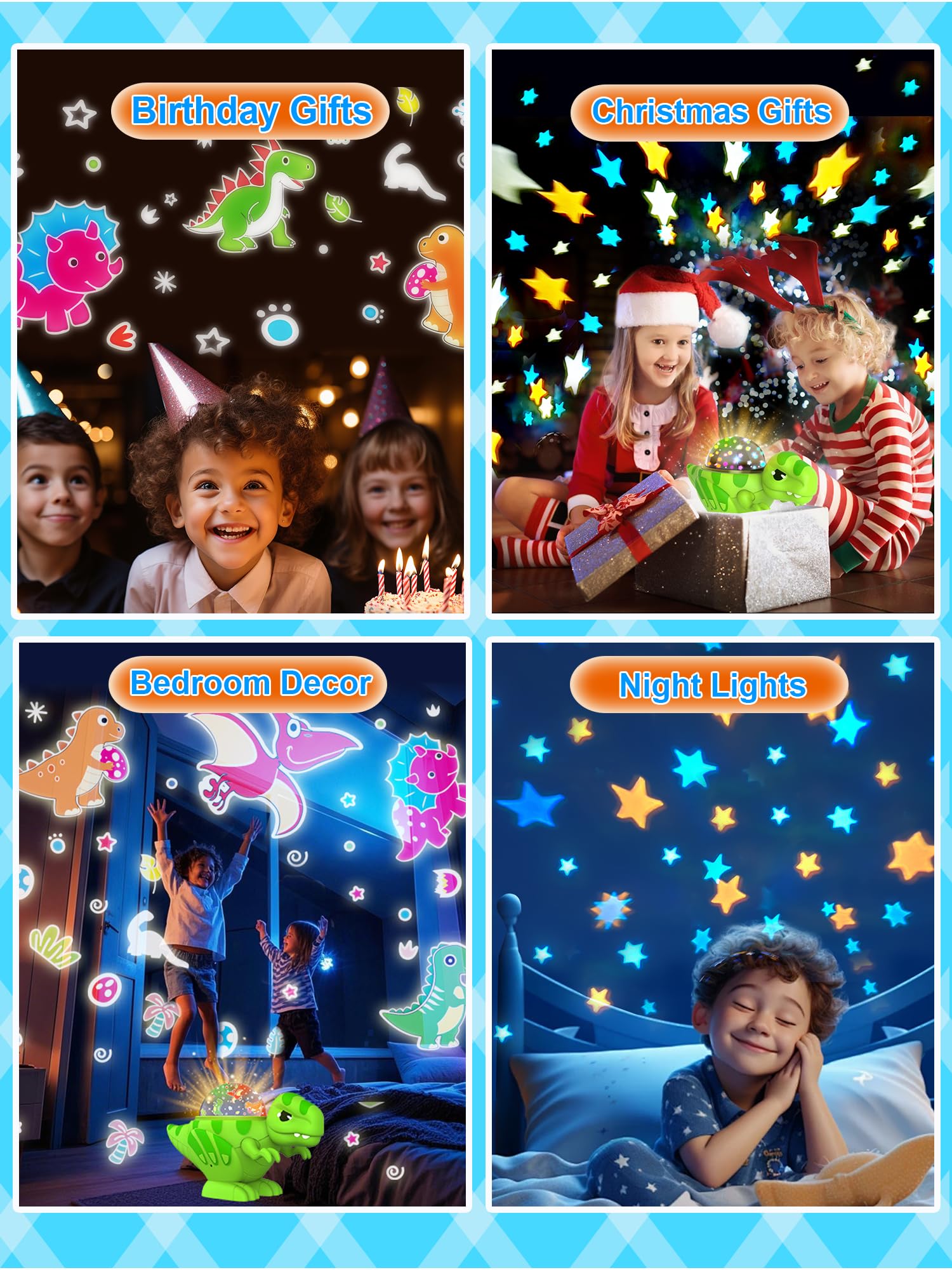 Dinosaur Night Light for Kids,Toys for 2-4 Year Old Boys,Star Projector 360Degree Rotation, 9 Lighting Color Modes,Birthday Gift