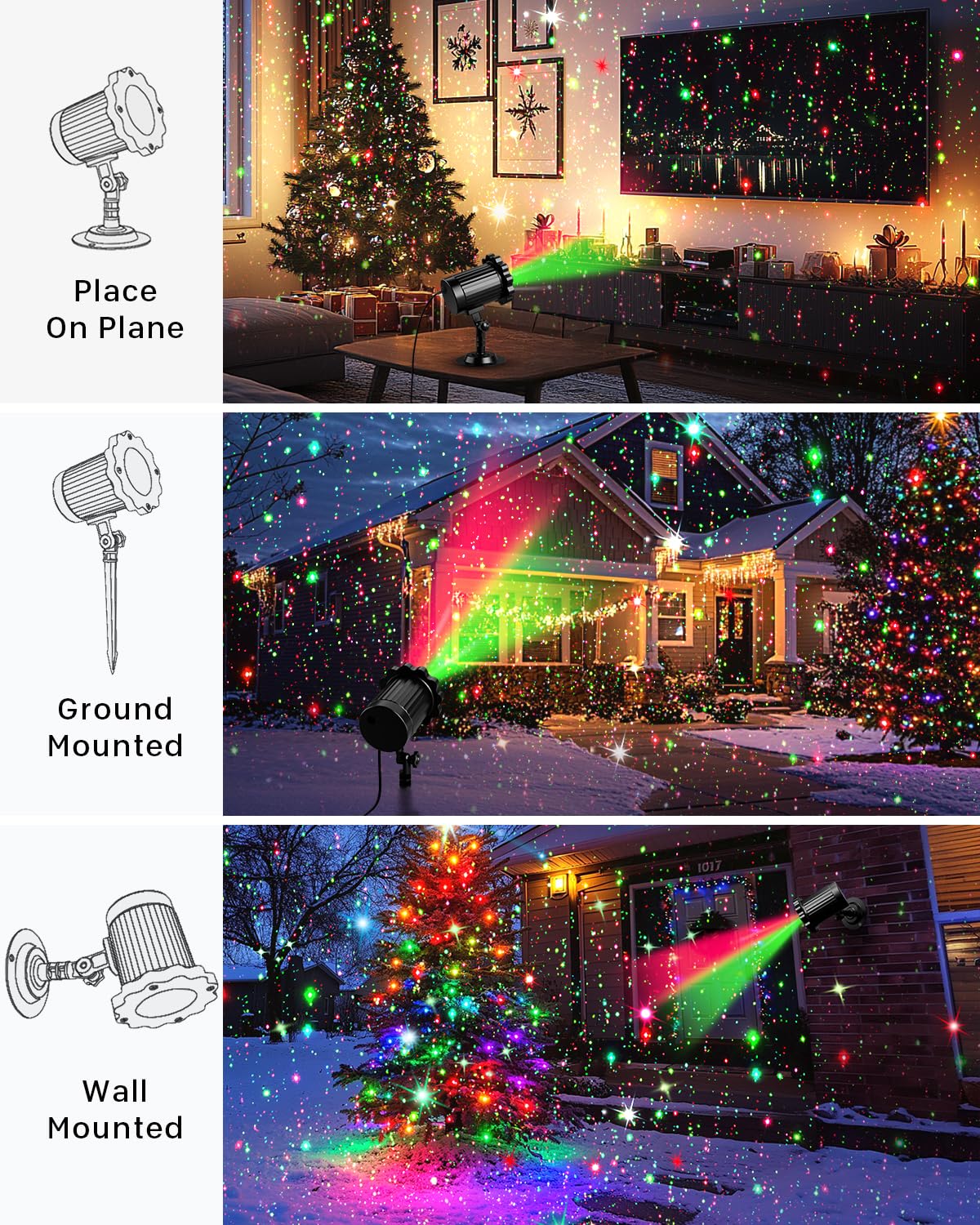 Brighter Laser Christmas Lights Projector Outdoor, 2024 Upgraded 2 Colors Red Green Gypsophila Moving Twinkle Stars Light Show,