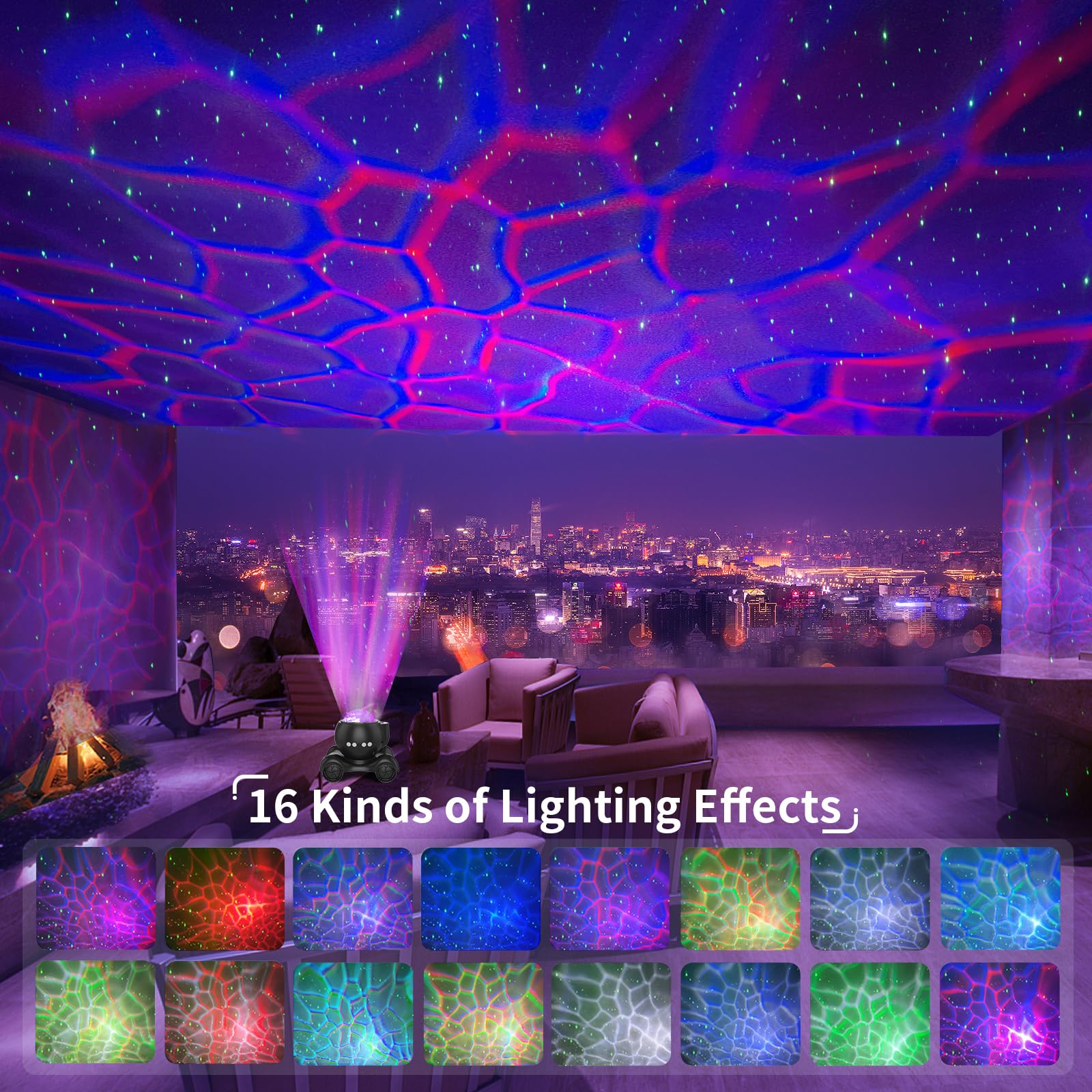 Enokik Galaxy Projector With Bluetooth Speaker & 8 White Noise - Night Light For Home Decor, Black