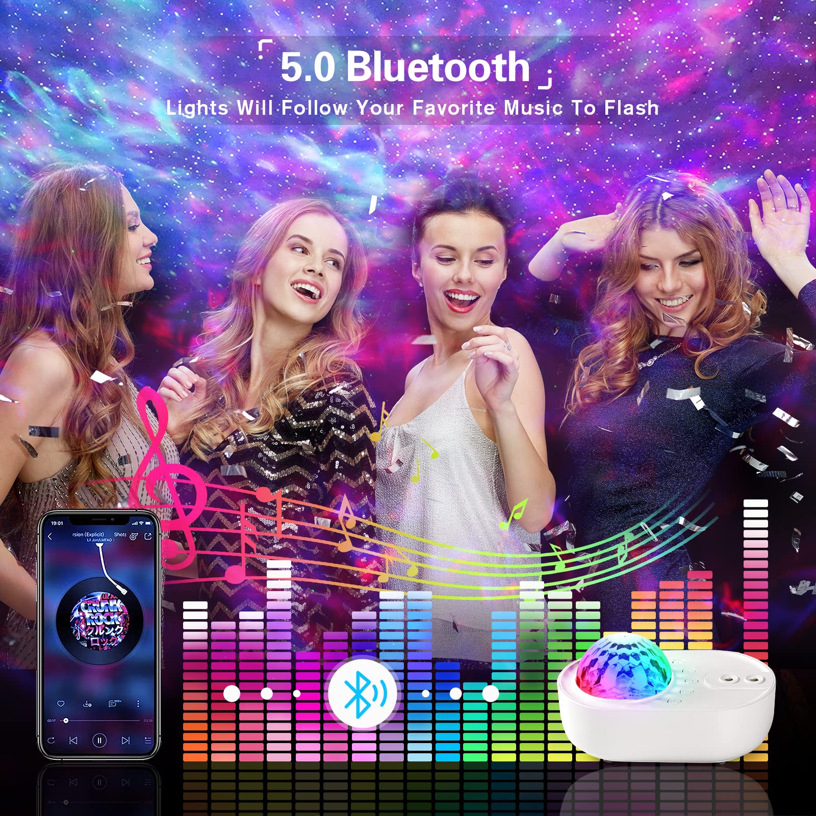 ONXE Star Projector - LED Nebula Cloud with Bluetooth Speaker, Remote Control, Multicolor, Model K-1069 for Bedroom & Home Theater