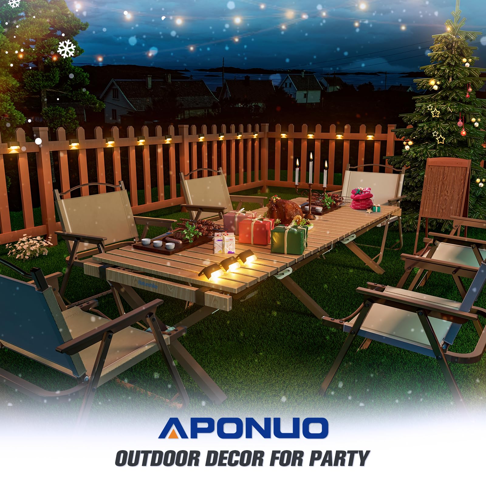 Aponuo Solar Step Deck Fence Lights, Outdoor Waterproof Led, 1.77X3.14X1.73In, Black, Warm White, 16 Pcs, Path, Light, For Patio