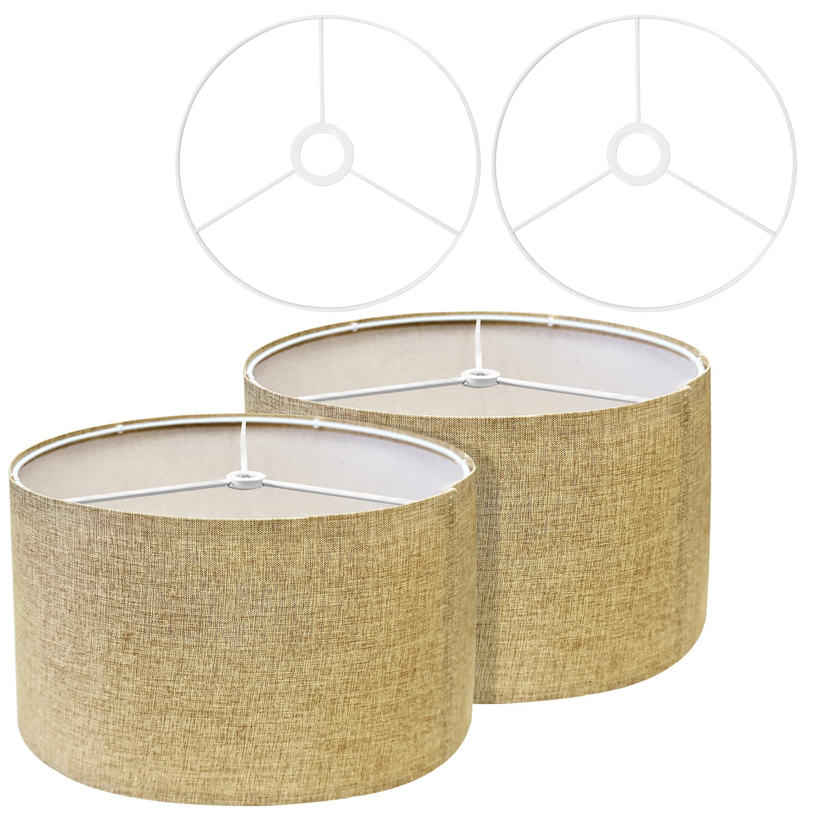 Drum Lamp Shades for Table Lamps 12 Top x 12 Bottom x 8 High Linen Lampshade Set of 2 Lamp Shade with E27 to E26/E14 Adapters fo
