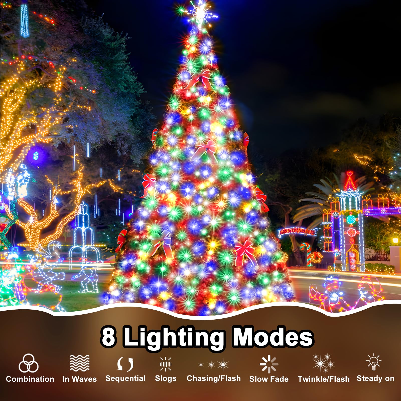 JDGJYDS LED String Lights 124FT 380LED Multicolor Waterproof 8 Modes & Timer for Indoor Outdoor Use, Model SG-SBDE01