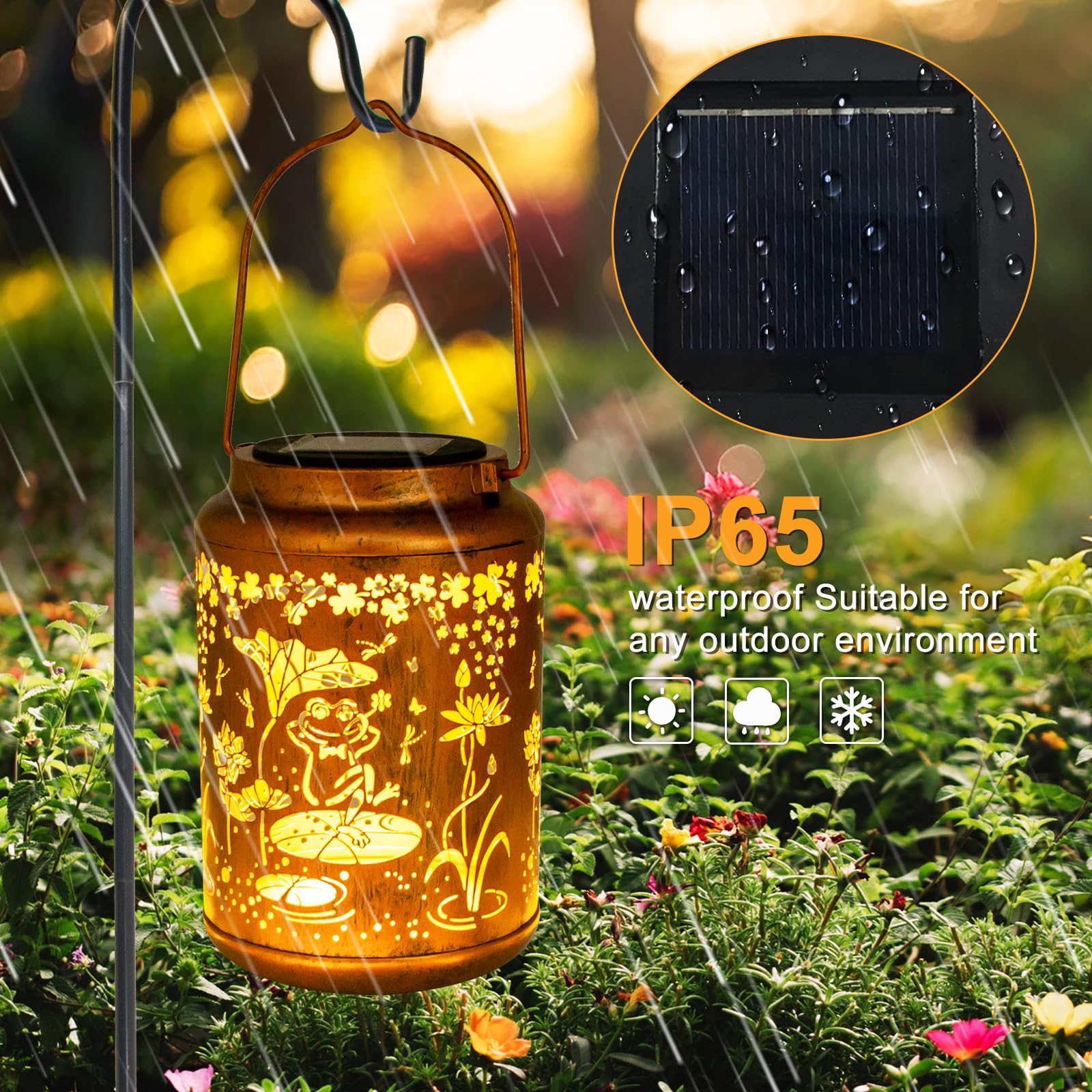 YISITEONE Frog Solar Lanterns 2 Pack, Waterproof Metal Hanging Lights for Patio, Brown, Model ES04250600008