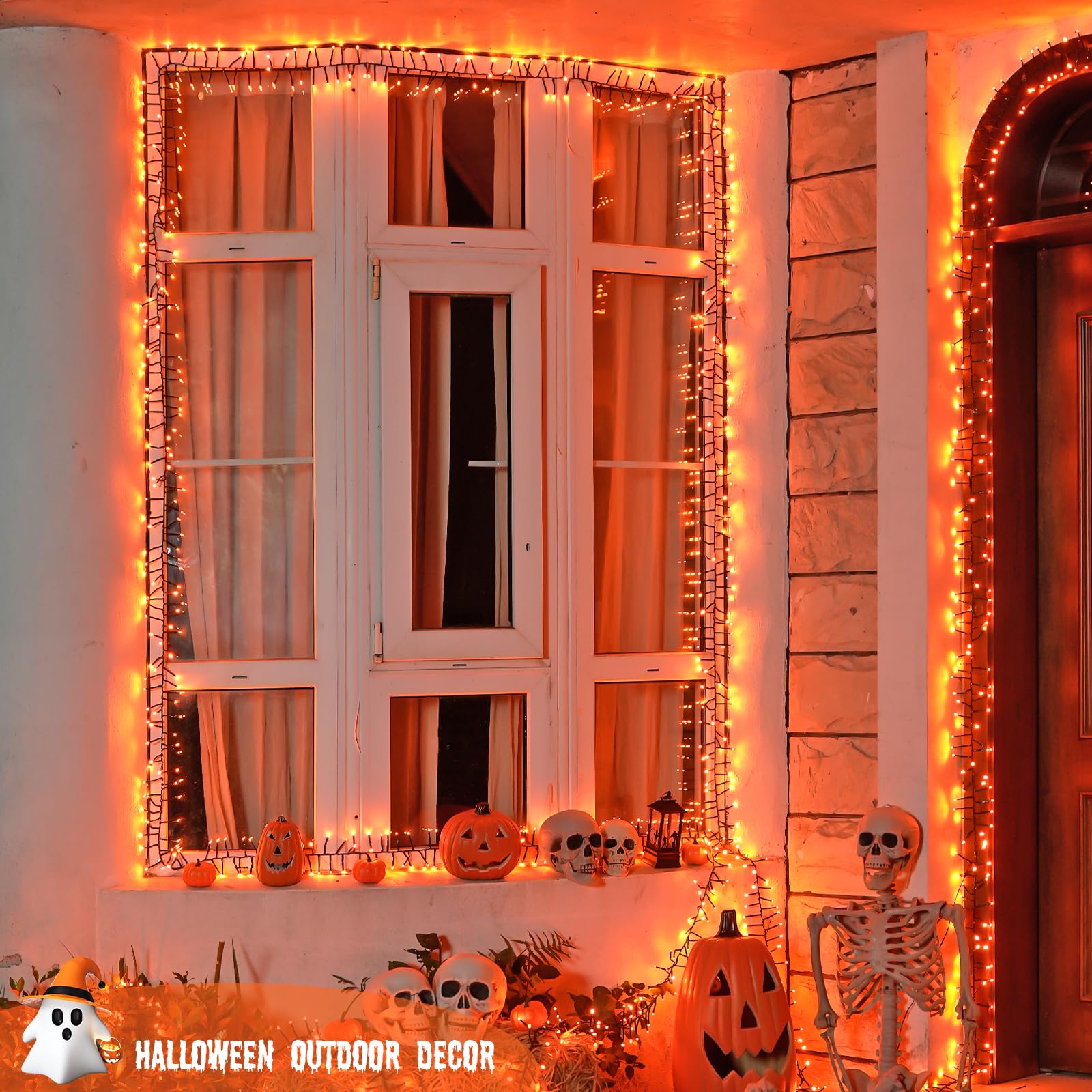Jmexsuss 400 Led Thanksgiving Lights Green Wire Plug In  20Ft Cluster Light With Remote  8 Modes Orange Lights For Thanksgiving Halloween Fall Tree Garland Wreath Indoor Outdoor Door Decor