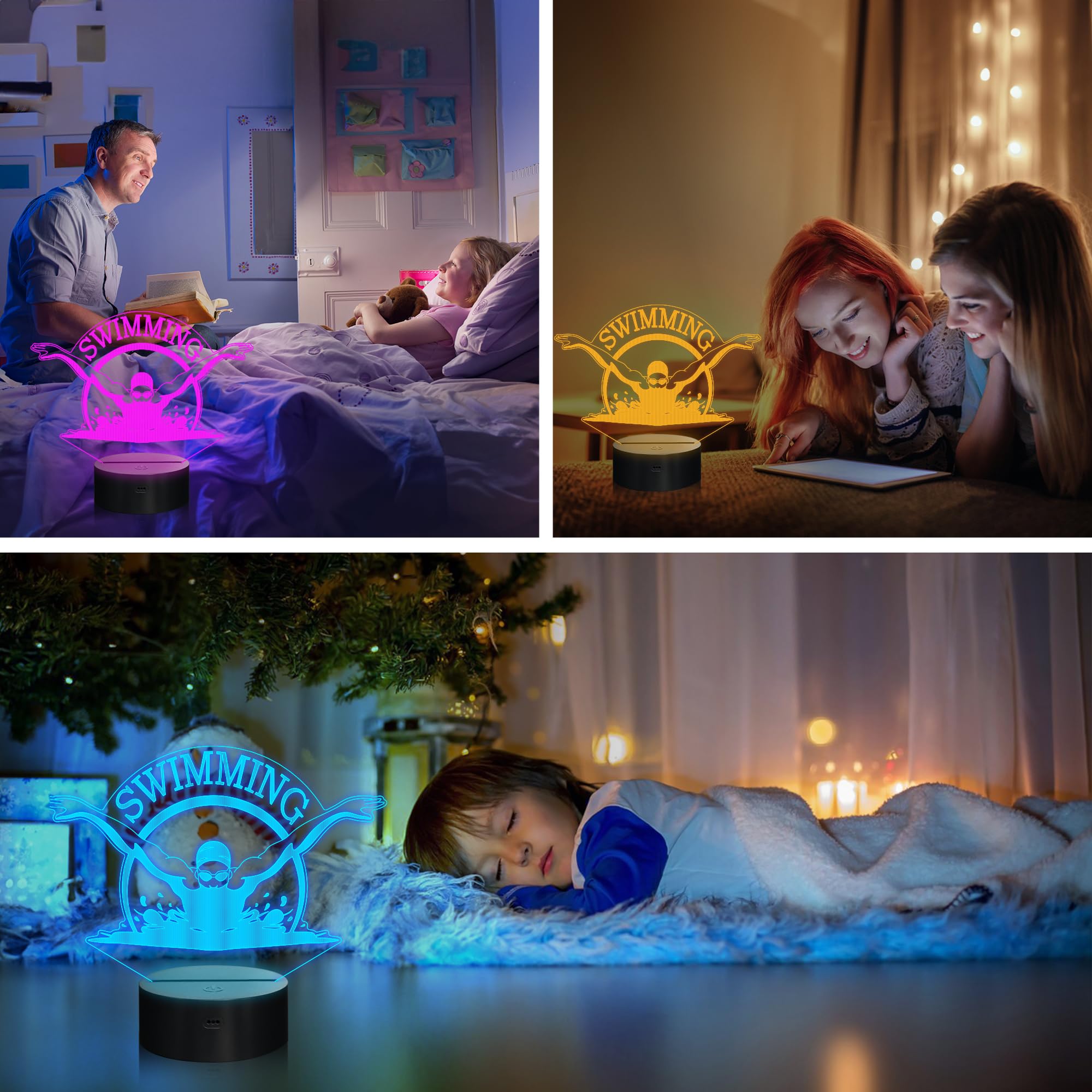 OkiyiD 3D Illusion Lamp Night Light for Kids, Swimmer Decor, 16 Colors Remote, Acrylic, Model FS-2810-9999, Color 11
