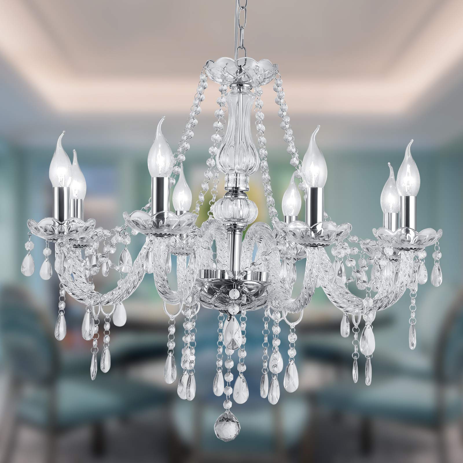 Panghuhu88 Crystal Candle Chandeliers Lighting Modern 8 Lights Pendant Ceiling Fixture Lamp For Dining Living Room Bedroom Hallw