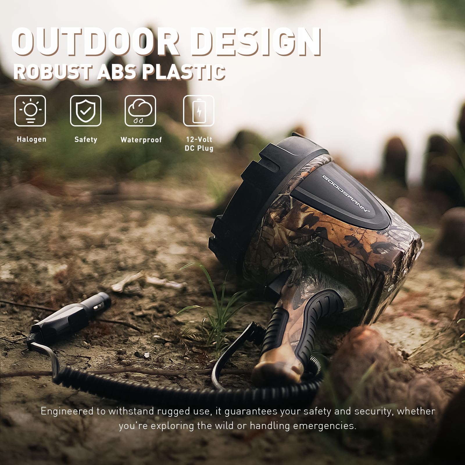 GOODSMANN Portable Handheld Spotlight 1500 Lumen Realtree Xtra Halogen 12V Boat Light - Brown & Black, Model 9924-H202-01