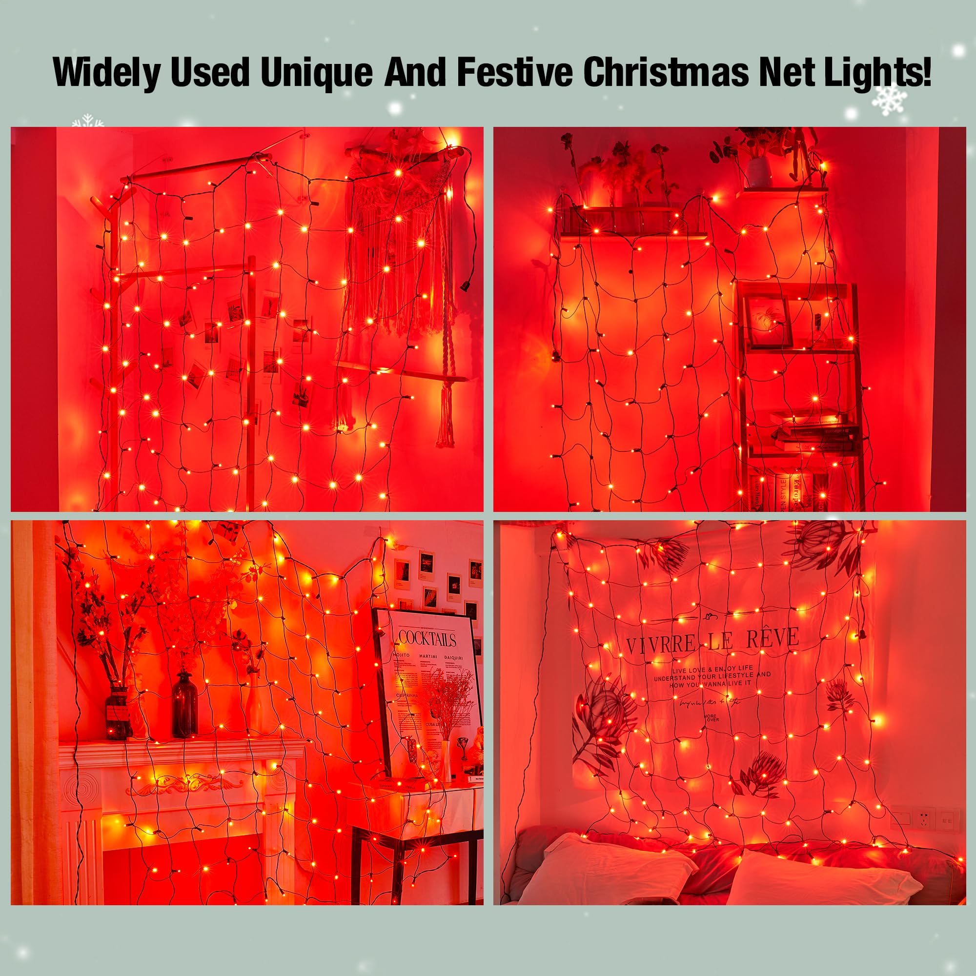 Sylampow LED Christmas Net Lights, 120 LED, 6ft x 5ft, Red, Connectable for Outdoor/Indoor Holiday Decorations