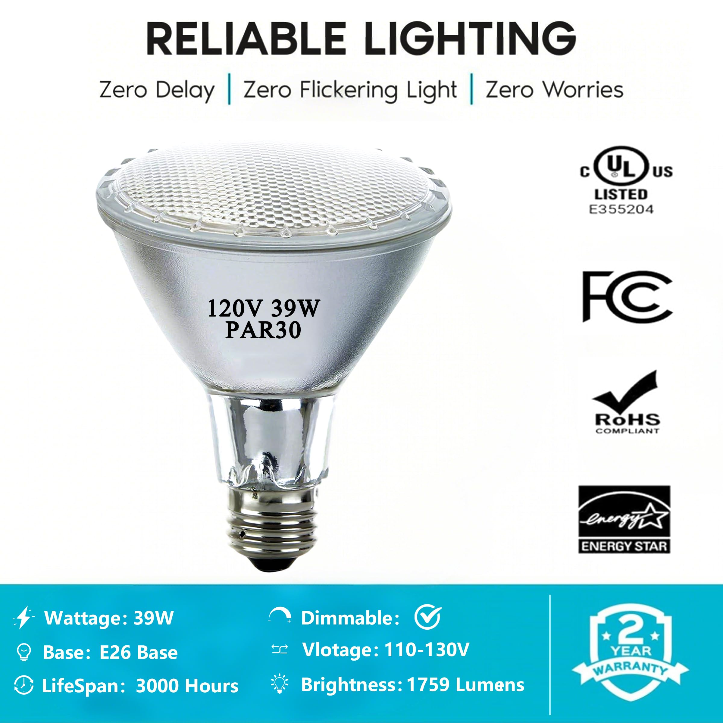 Misdood Par30 Long Neck Halogen Flood Light Bulbs  120V 39W Par30 Light Bulb  E26 Medium Base  2700K Warm Lighting  3000 Hours For Recessed Light Bulb(6 Pack)