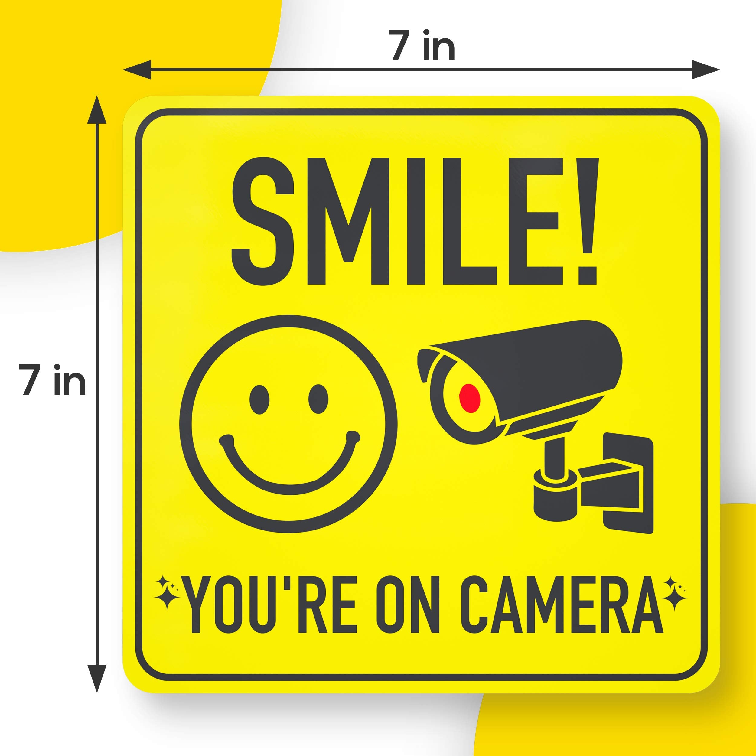 ASSURED SIGNS Video Surveillance Security Stickers - Vinyl - 7x7 Inch - Yellow - 24 Pack