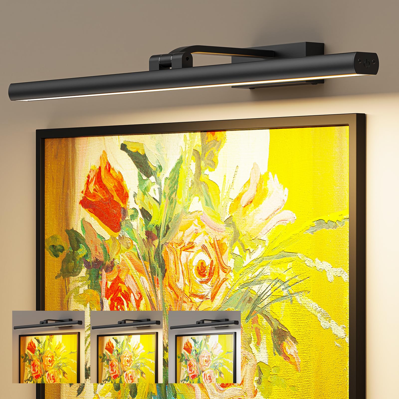 Eclipterra Wireless Picture Lights for Wall  24in Battery Operated Wall Light for Discomfortting Rechargeable CCT Rotatable Art Gallery Light with Remote Dimmable Timer for Artwork Frame Display Dartboard