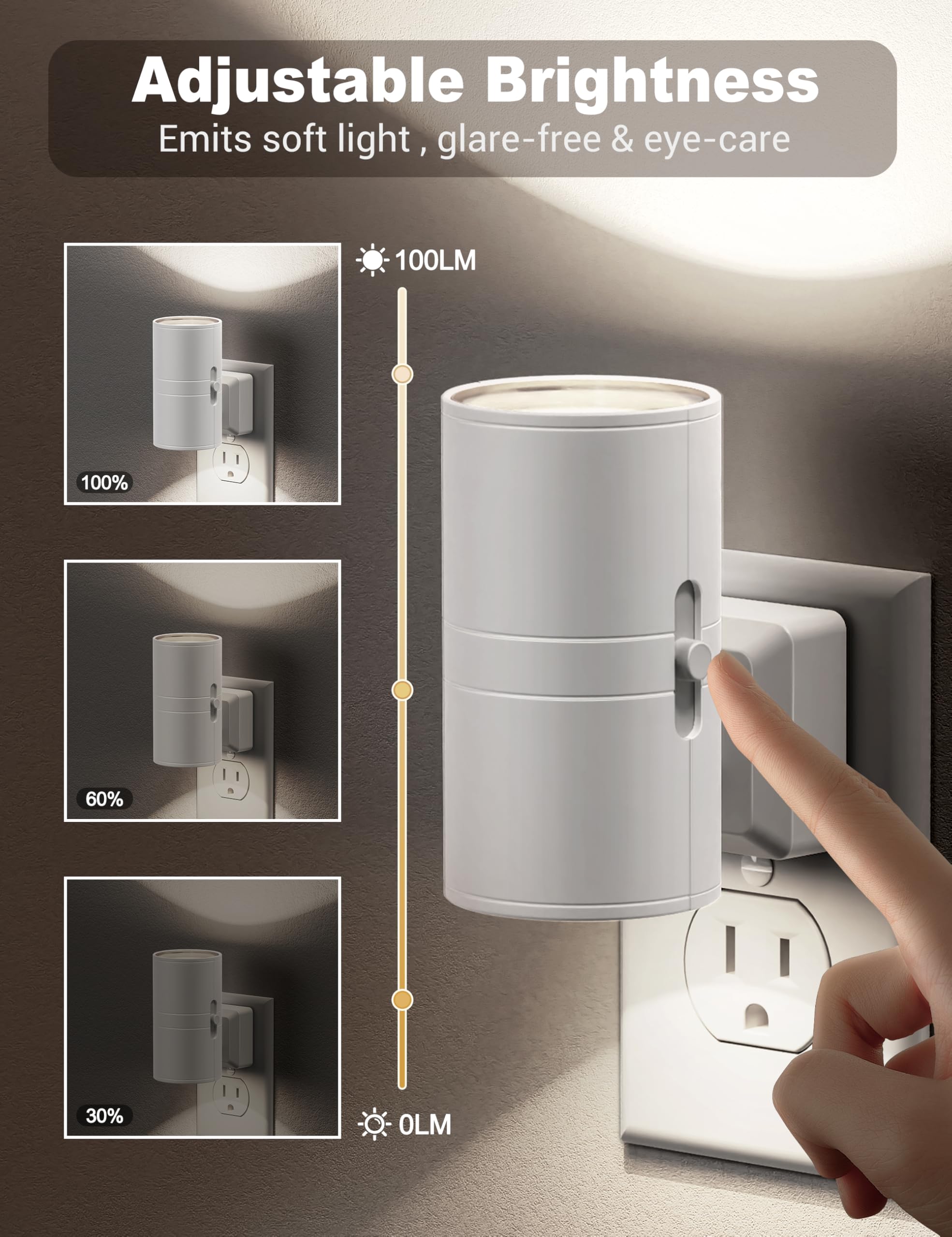 Jandcase Night Lights Plug Into Wall, Dimmable Night Light Plug In, Modern Night Light Dusk To Dawn Light Sensor, Cool White 500