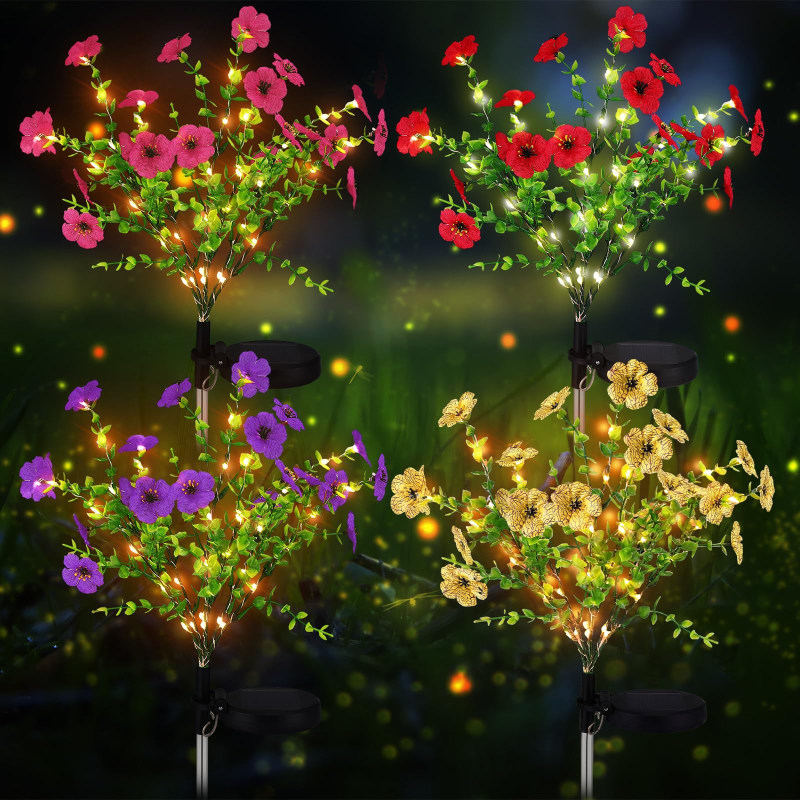 Glooglitter 4 Pack Multicolor Solar Stake Lights Outdoor Decor Waterproof Mums Artificial Flowers Solar Lights for Outdoor Garde