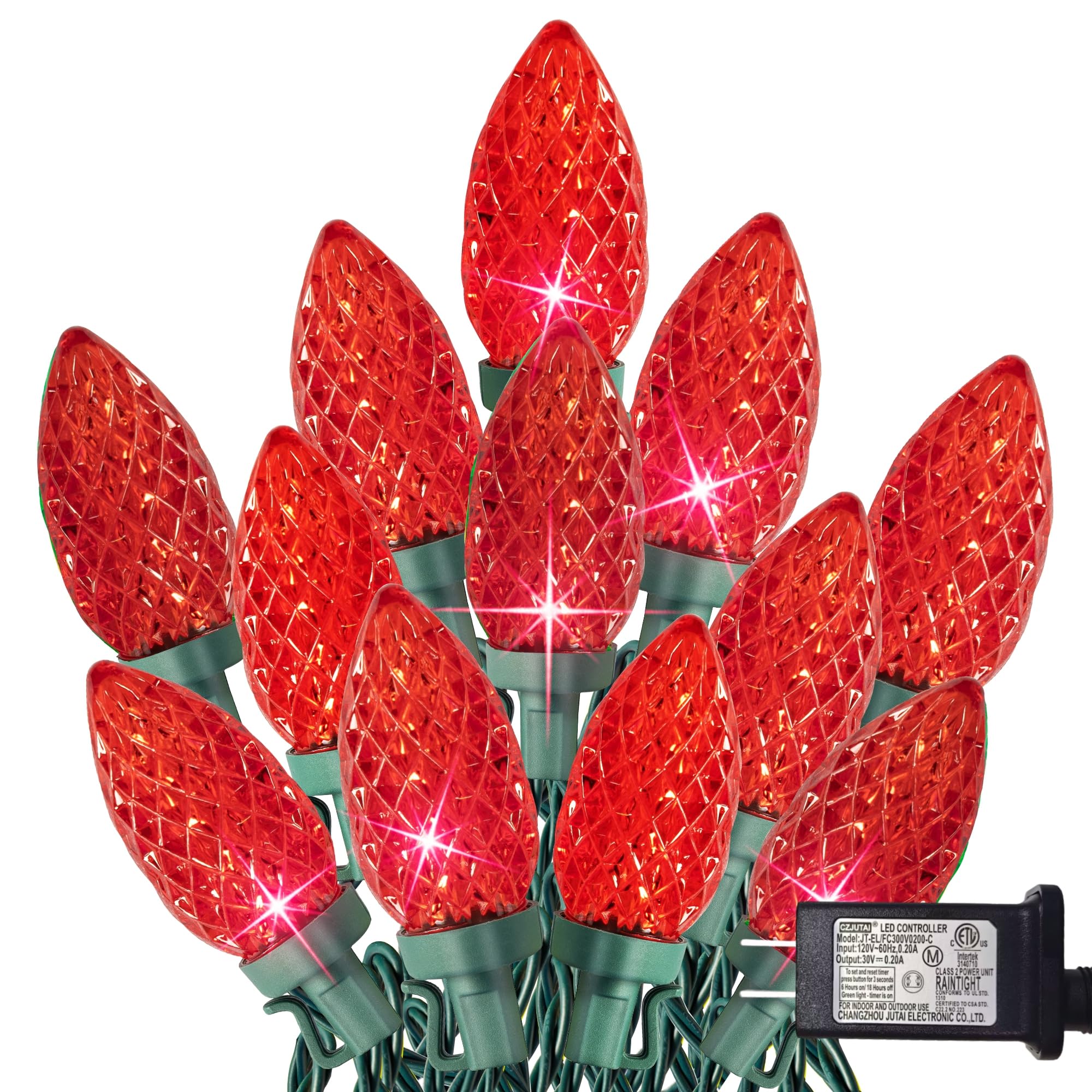 TW SHINE C9 Christmas Lights, 100 LED 66 FT Christmas String Lights Outdoor with 8 Modes Timer Waterproof Connectable for Indoor Yard Xmas Tree House Decorations (Red)