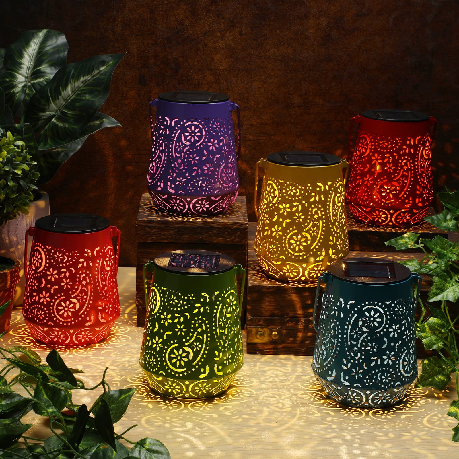 Woanger 6 Pcs Solar Lanterns Outdoor Waterproof for Women Garden Decor Metal LED Hanging Lantern with Handle Decorative Solar Li