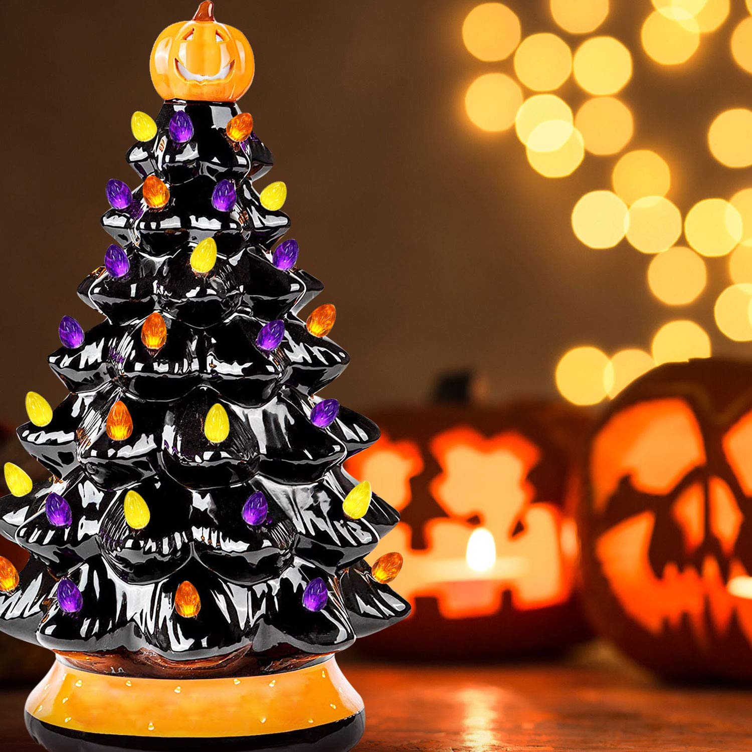 BBTO 120 Pieces Ceramic Tree Replacement Bulbs Ceramic Halloween Tree Replacement Lights, Orange Purple Yellow Medium Plastic Li