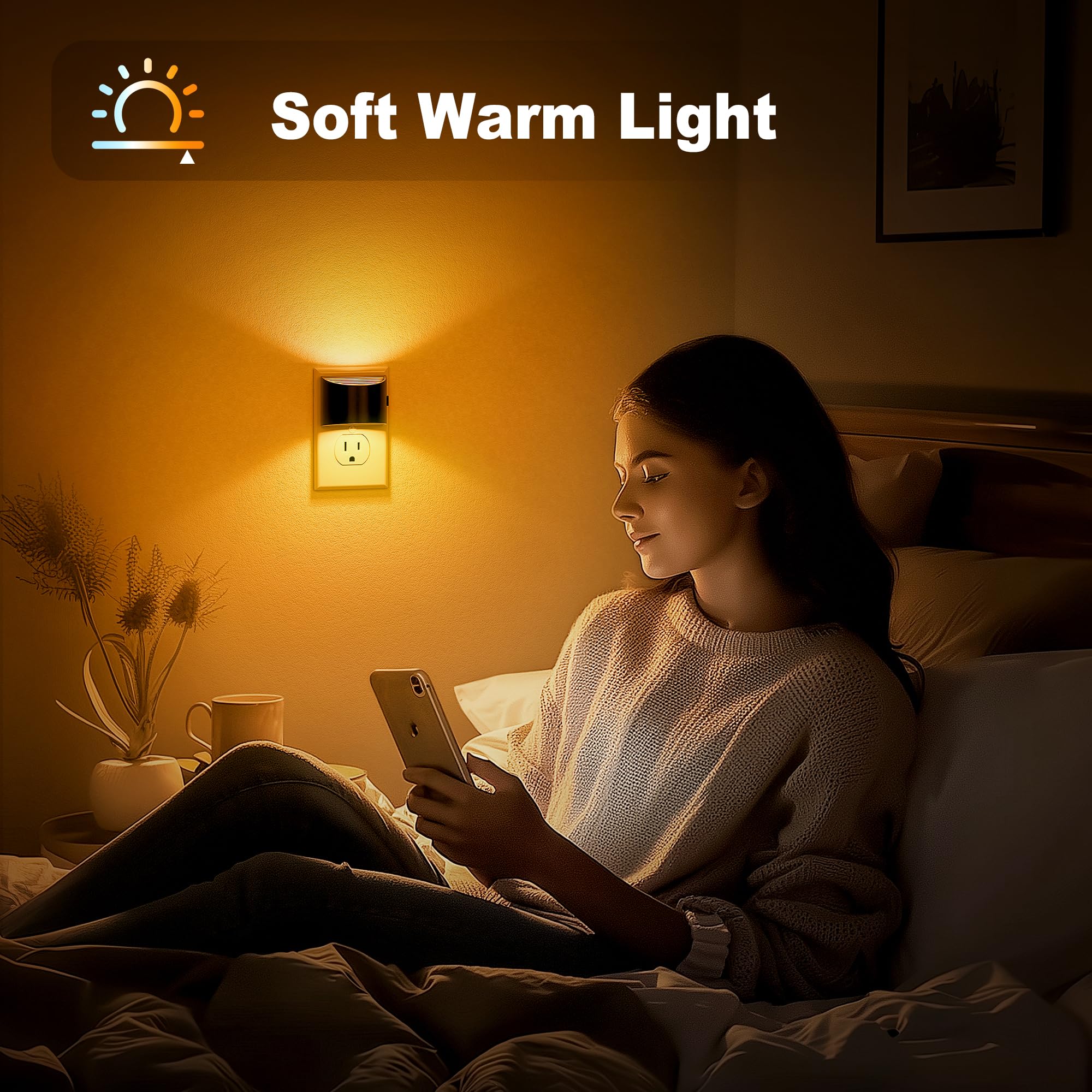 Jandcase Night Light, Modern Night Lights Plug Into Wall,2 Pack Dusk To Dawn Sensor Nightlight, Amber Brightness Adjustable Nigh