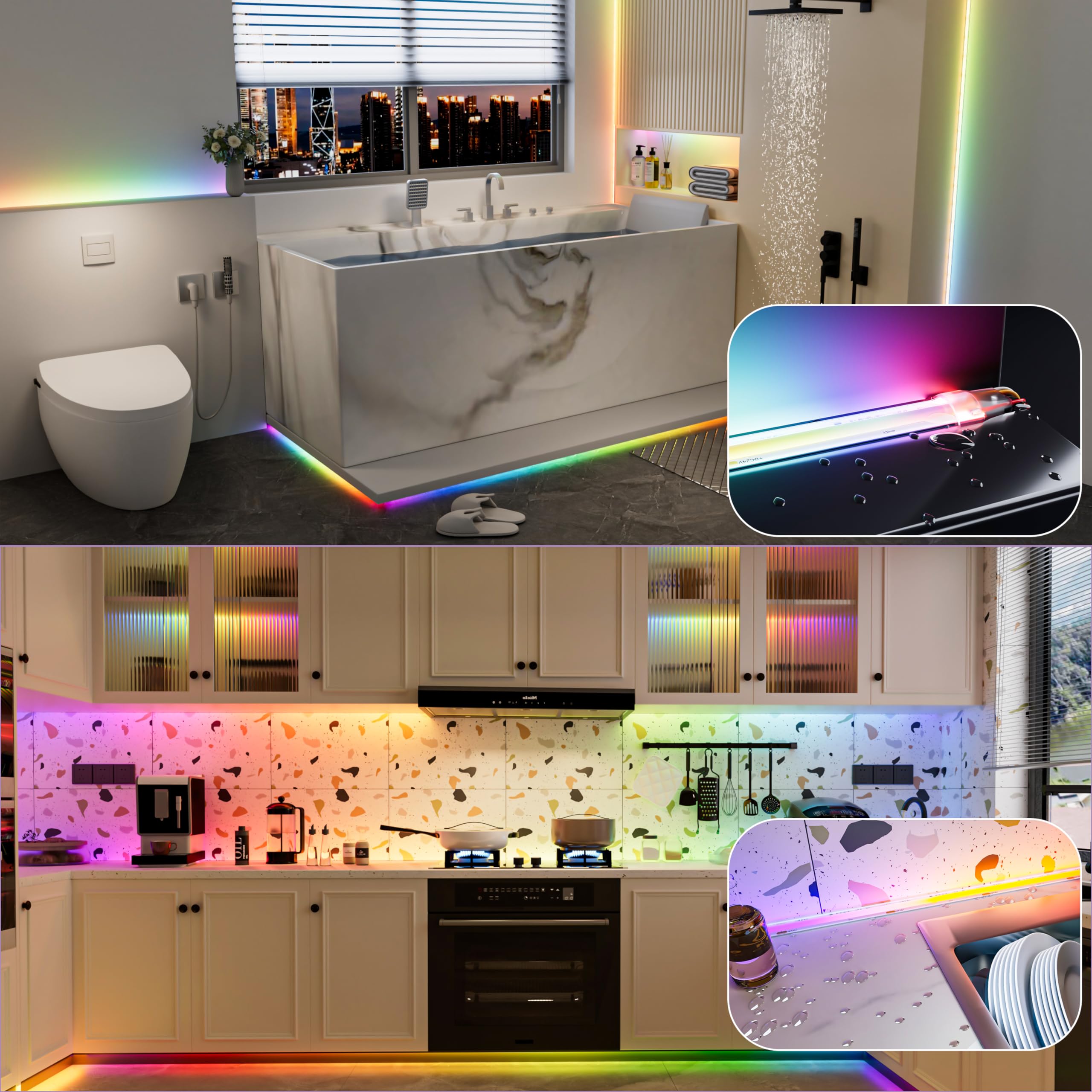 Pautix Ip65 Waterproof Rgb Smart Ic Cob Led Strip Light Addressable 16.4Ft/5M,24V Color Flowing Strip Light Multicolor Flexible