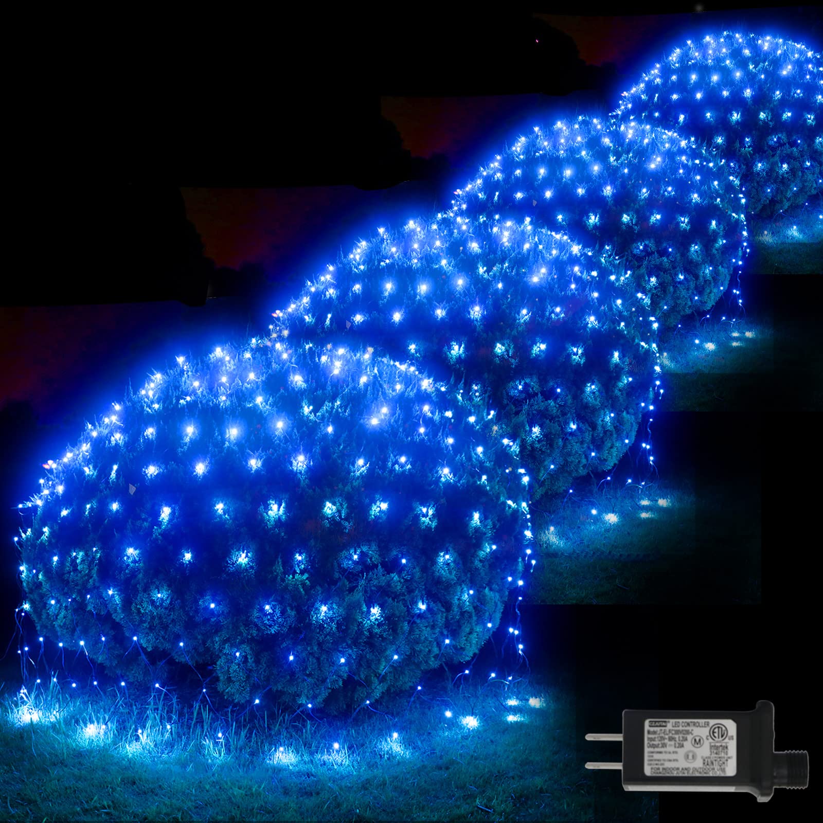 Pooqla Blue Net Lights, 360 LED Outdoor Twinkle String Lights, 21ft x 5ft, Connectable for Garden Party Decor